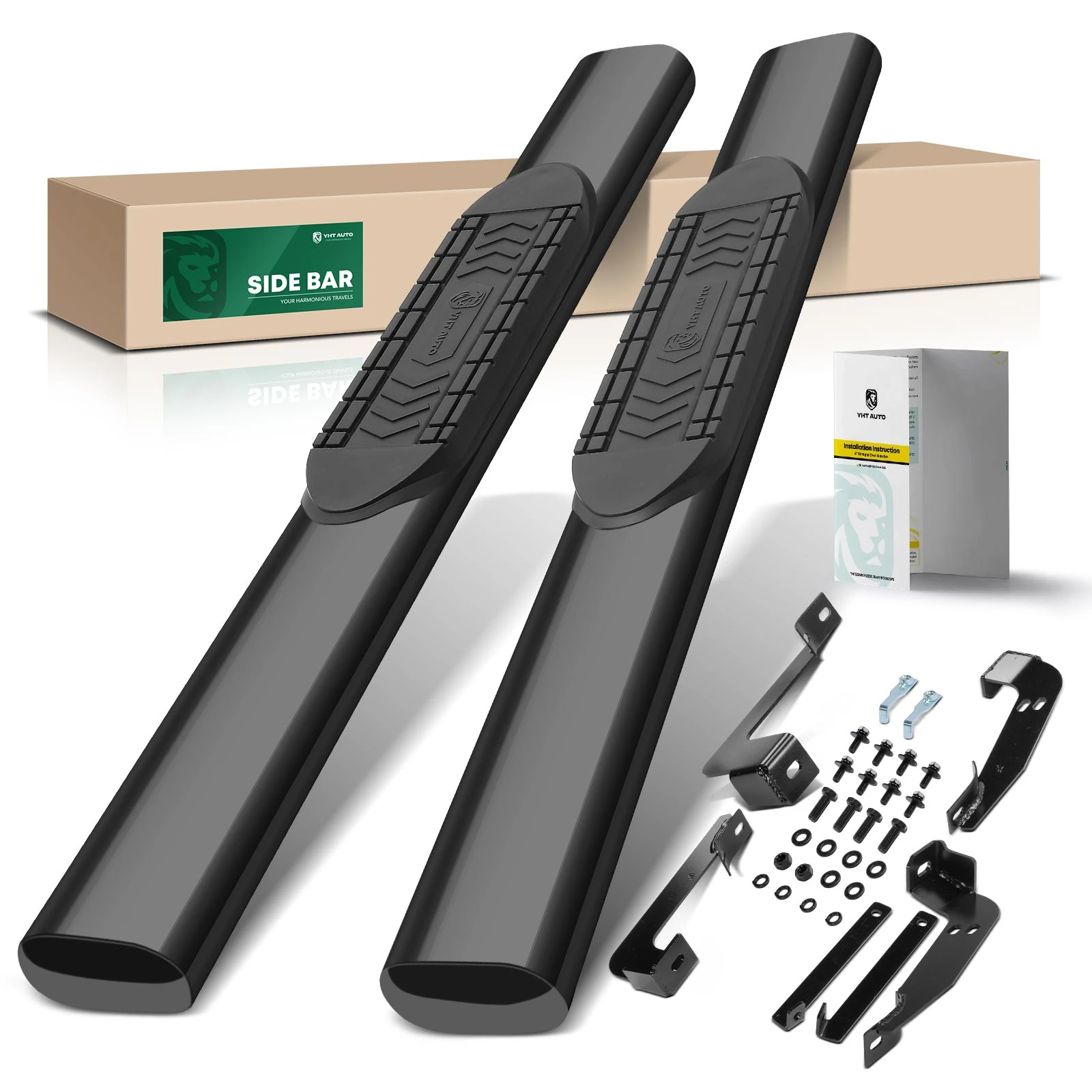 6 Inch Black Steel Oval Straight Side Steps Bars