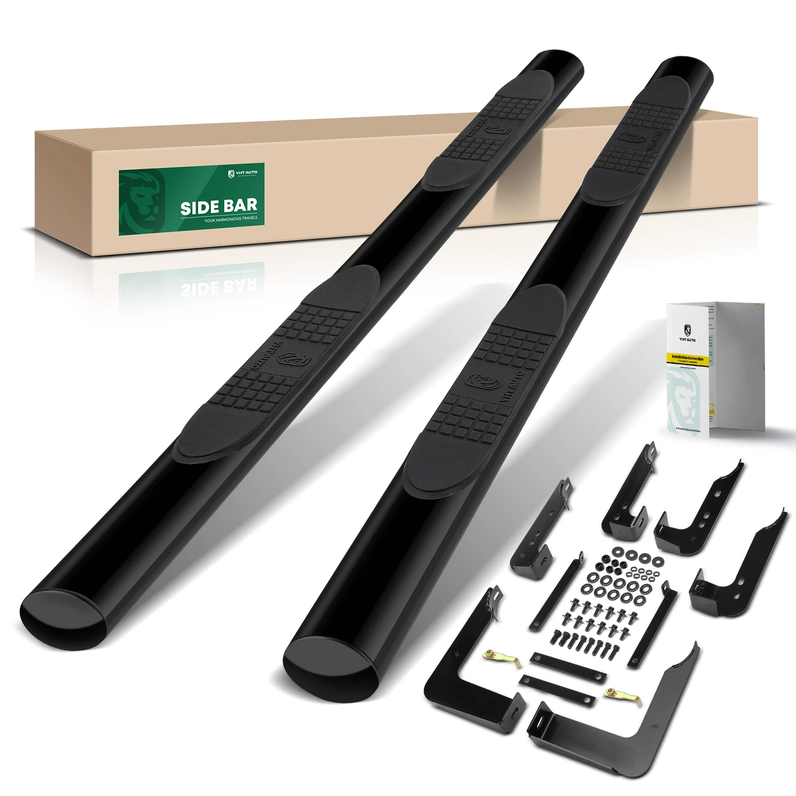 4 Inch Black Steel Oval Straight Side Step Bars