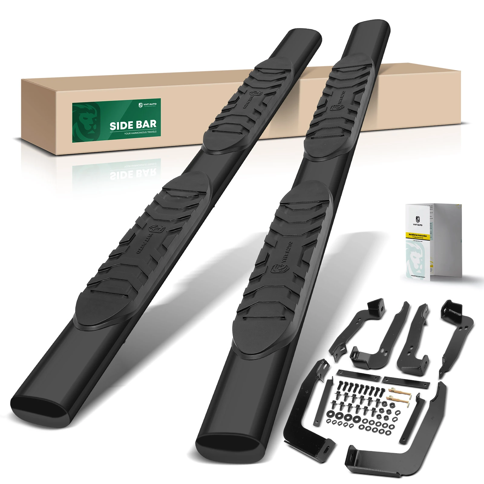 5 Inch Black Steel Oval Straight Side Step Bars