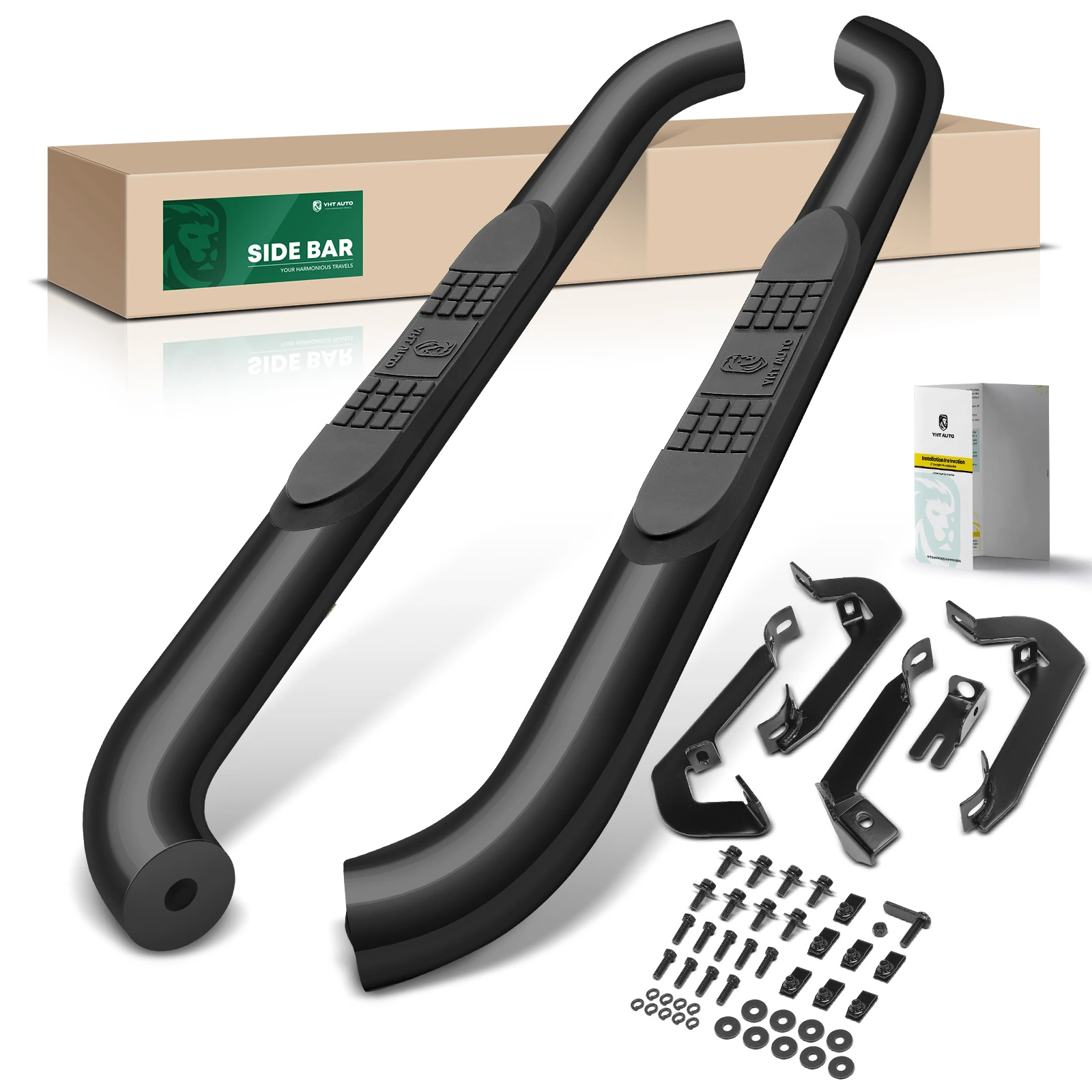 3 Inch Black Steel Round Side Step Bars