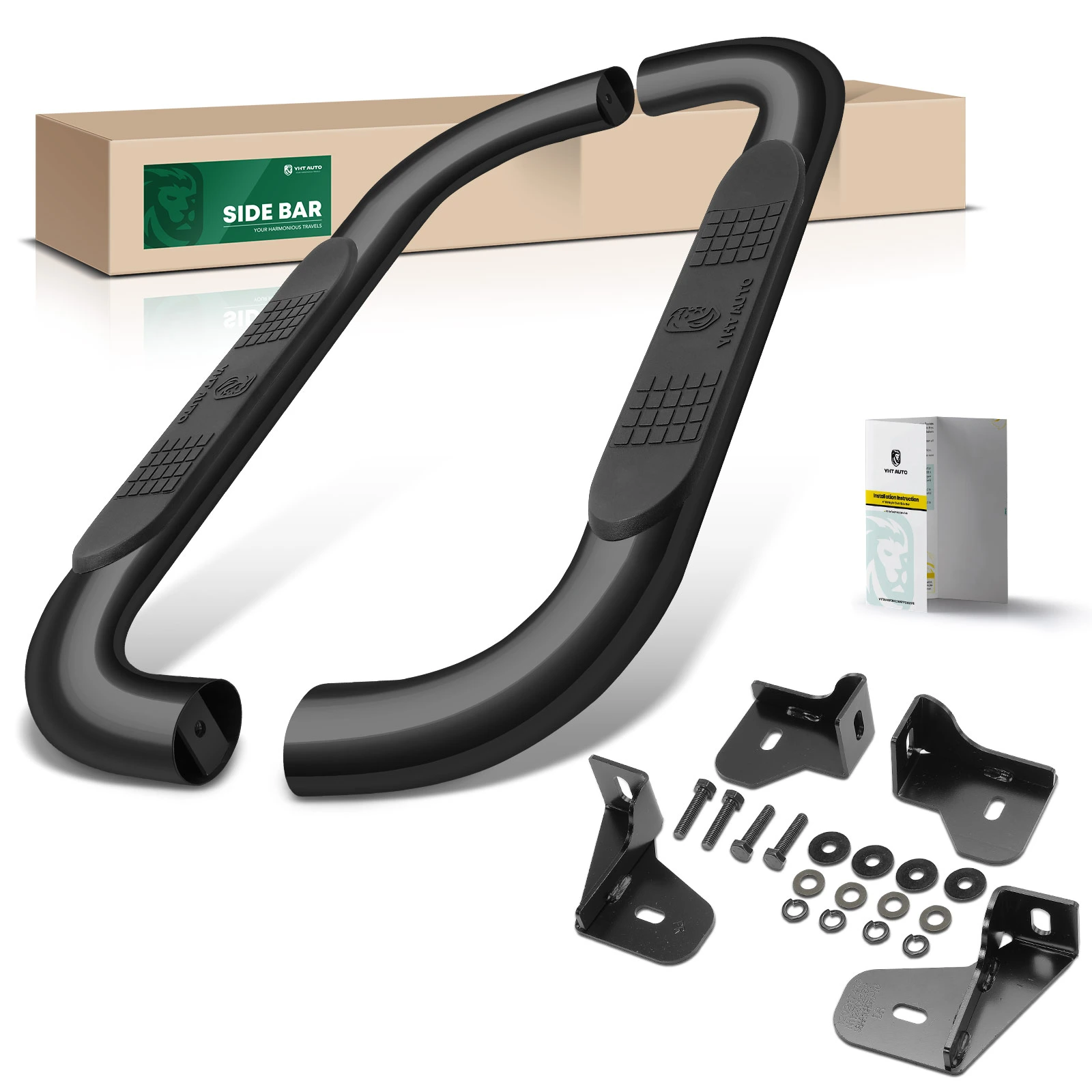 4 Inch Black Steel Oval Bent End Side Step Bars 