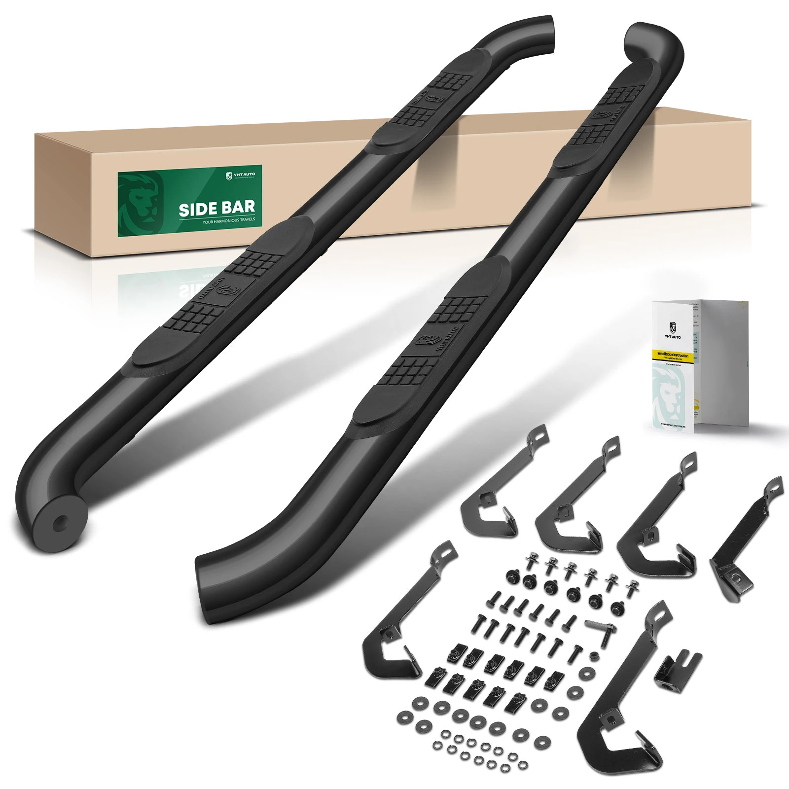 3 Inch Black Steel Round Side Step Bars