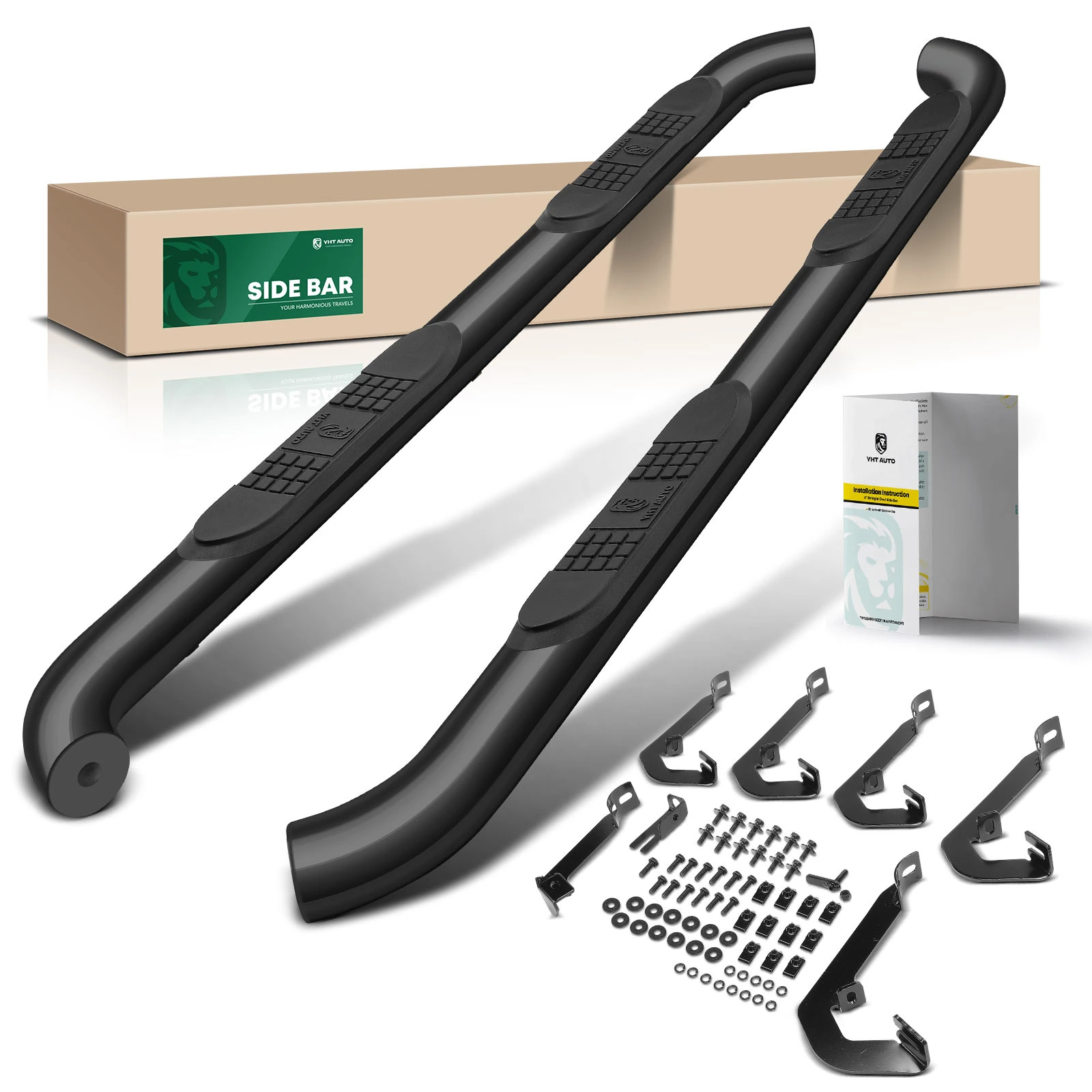 3 Inch Black Steel Round Side Step Bars