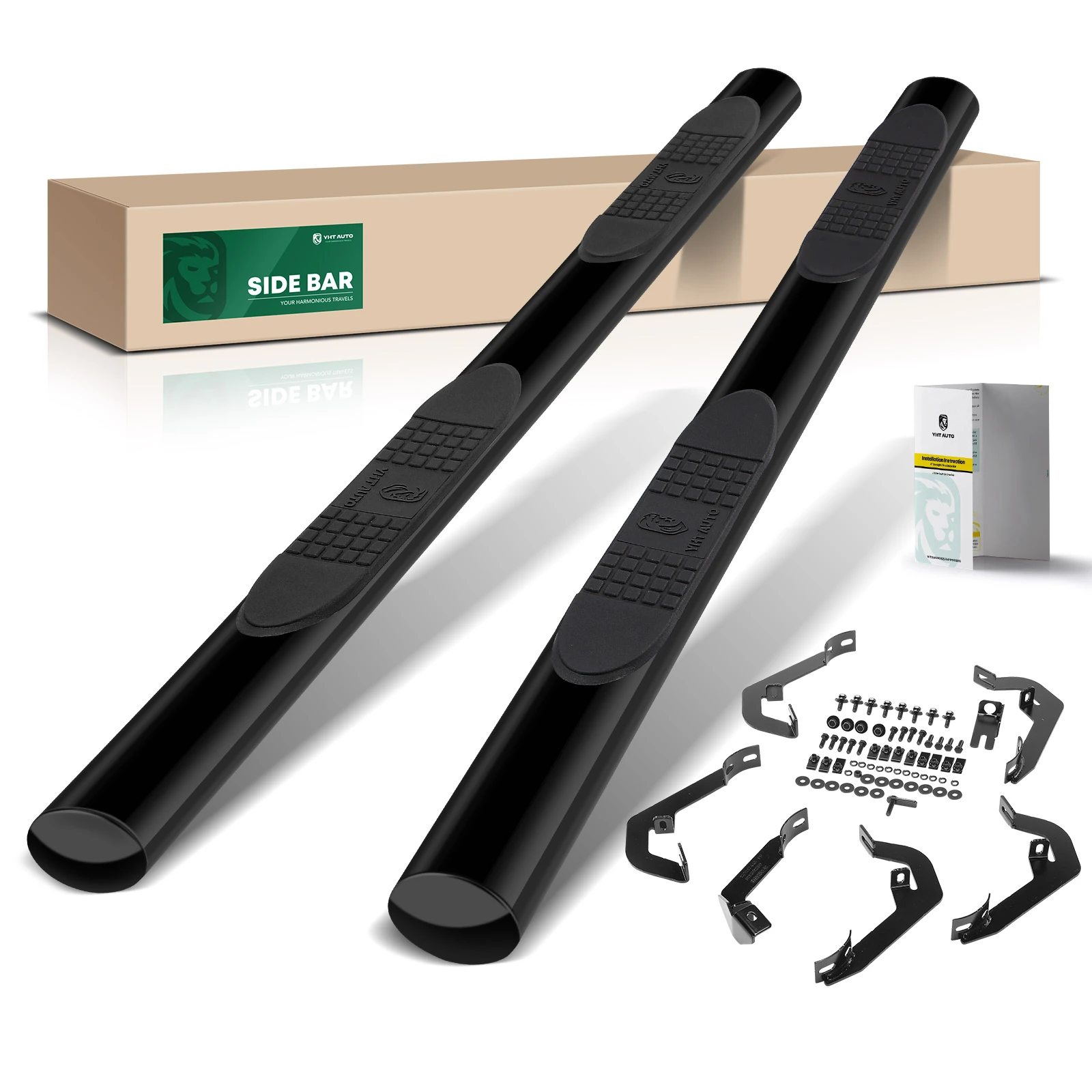 4 Inch Black Steel Oval Straight Side Step Bars