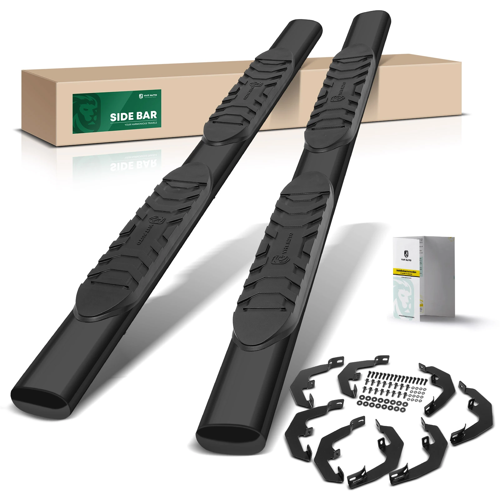 5 Inch Black Steel Oval Straight Side Step Bars