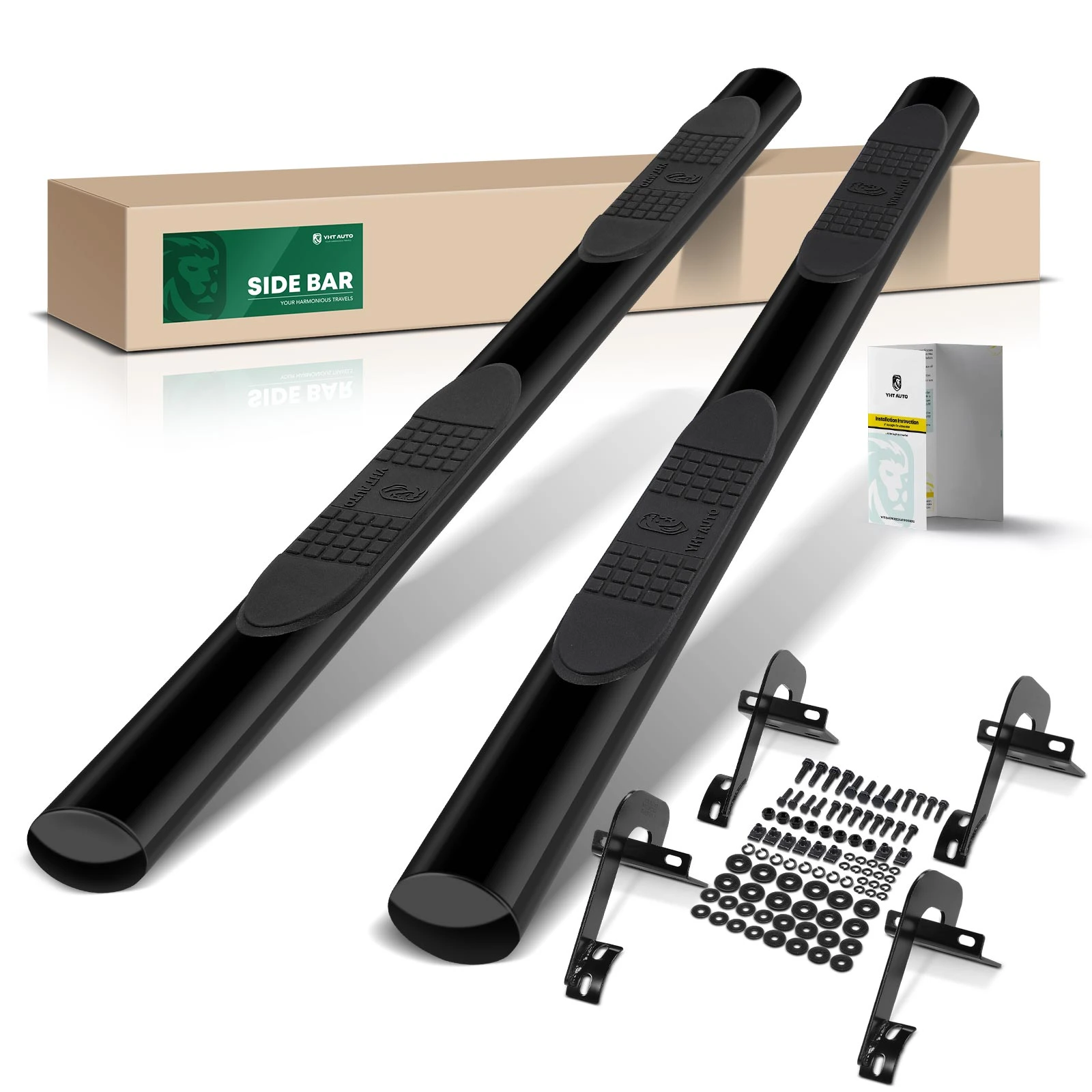 4 Inch Black Steel Oval Side Step Bars for 2001-2003 Ford F-150