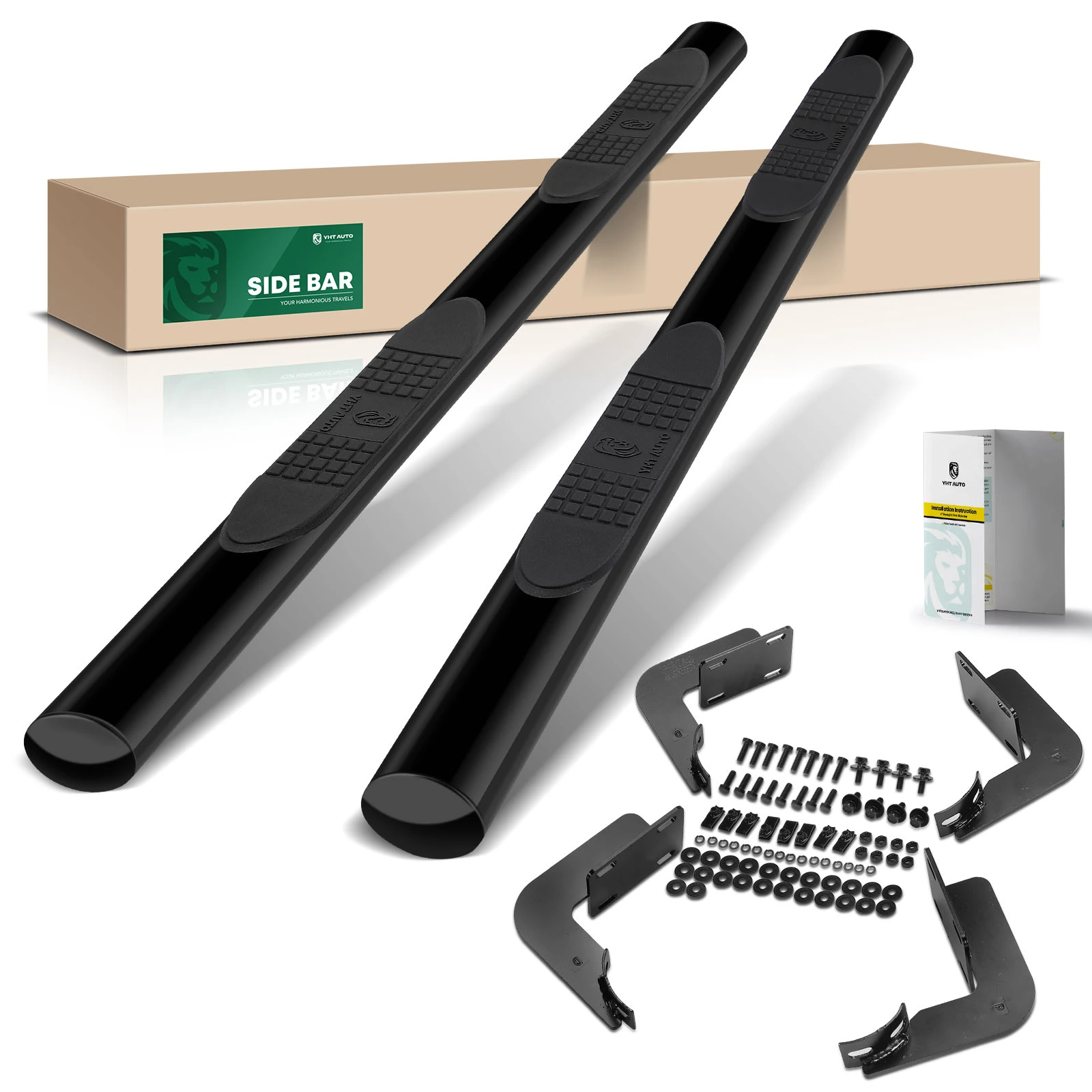 4 Inch Black Steel Oval Straight Side Step Bars for 2002-2003 Ford F-550 Super Duty