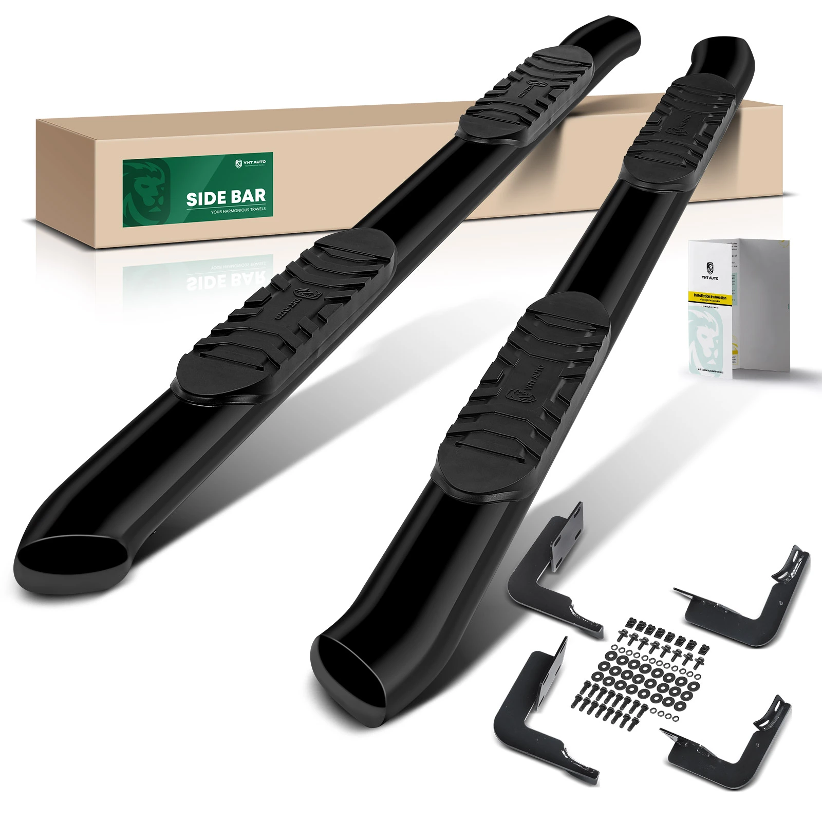 5 Inch Black Steel Oval Bent End Side Step Bars for 2002-2016 Ford F-550 Super Duty