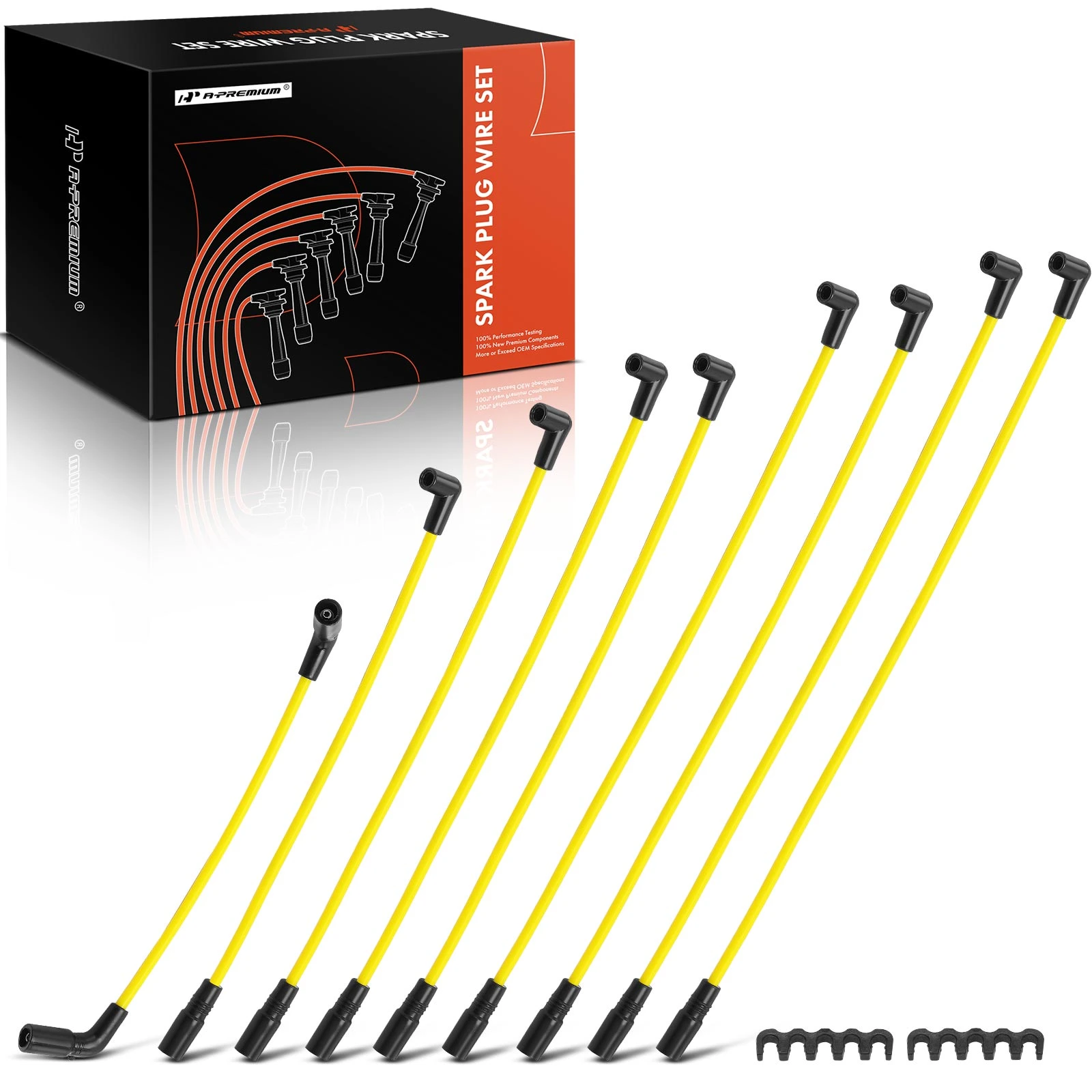 9 Pcs Yellow 8 mm Spark Plug Wire Set