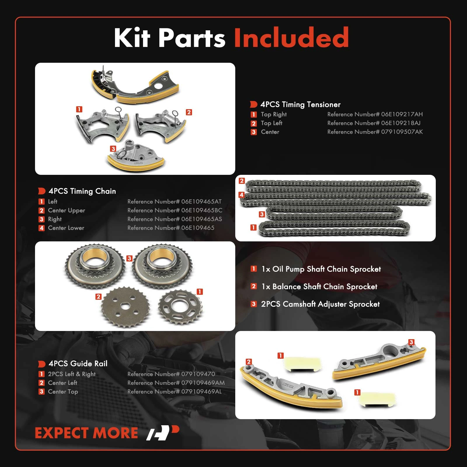 16 Pcs Engine Timing Chain Kit for 2014 Audi A4 Quattro