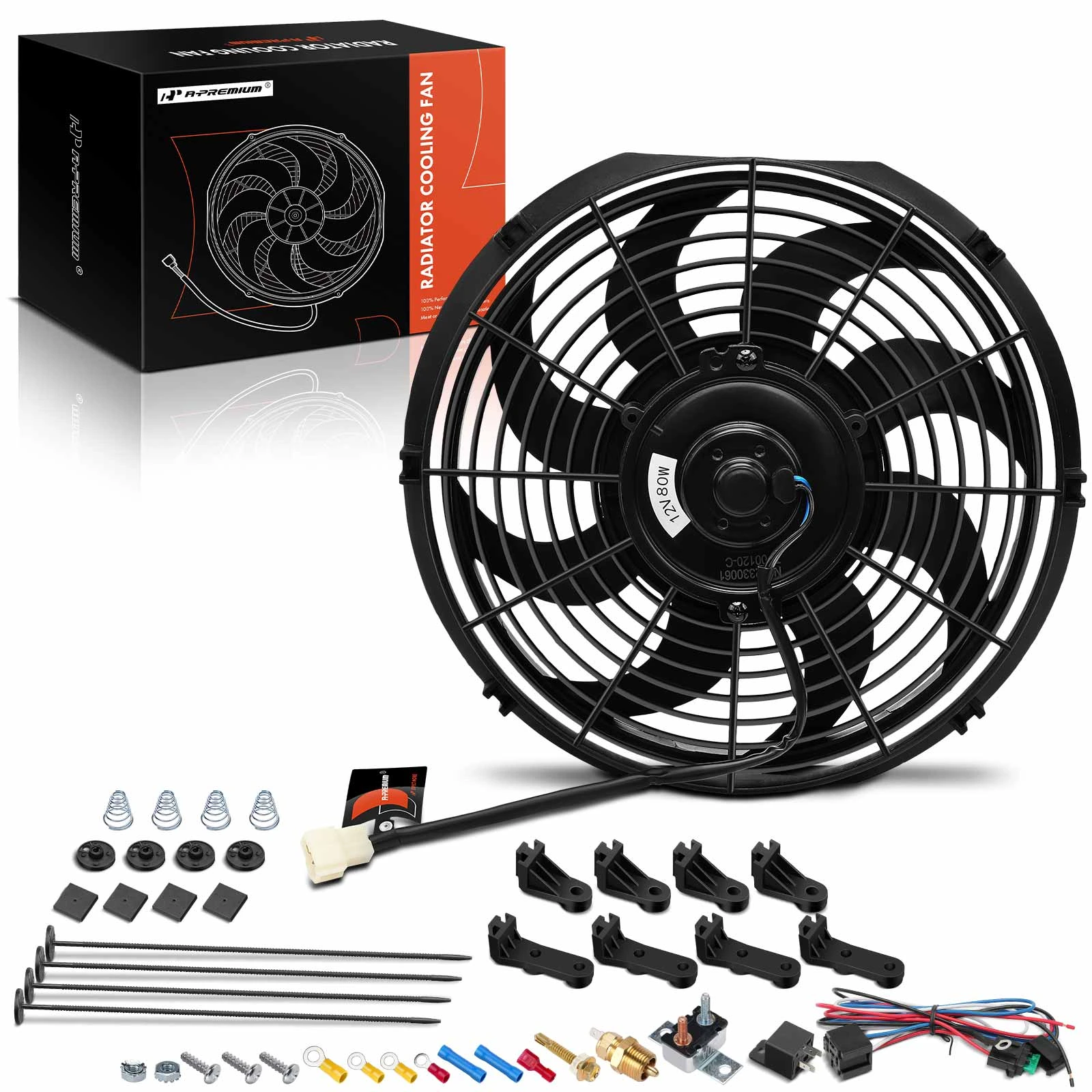 12 Inch Universal Electric Radiator Cooling Fan & Thermostat Mount Kit 12V 90W