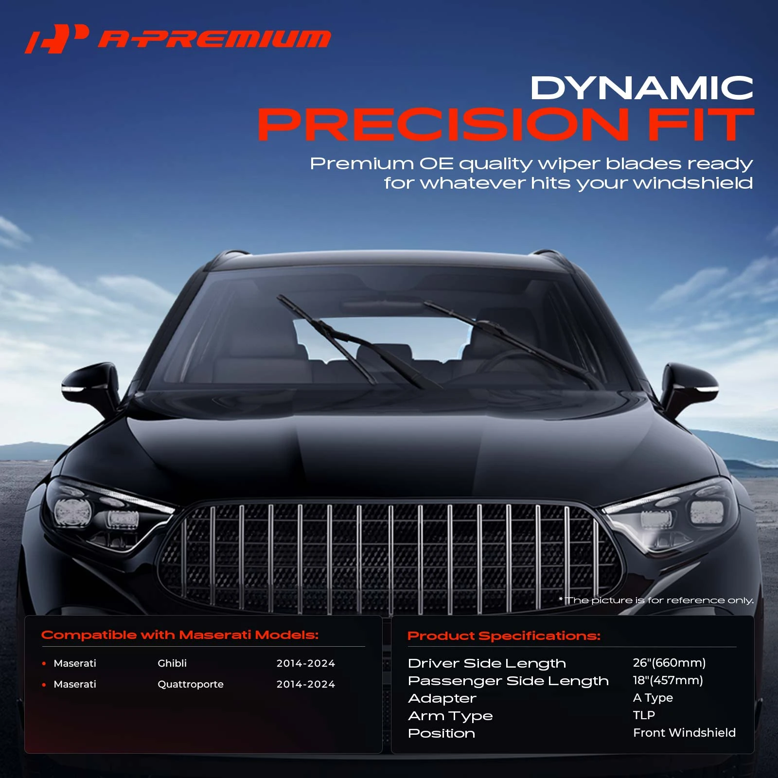 2-Pc 26″ + 18″ Beam Windshield Wiper Blade All Season, Quiet, Streak Free A-Premium APWB305