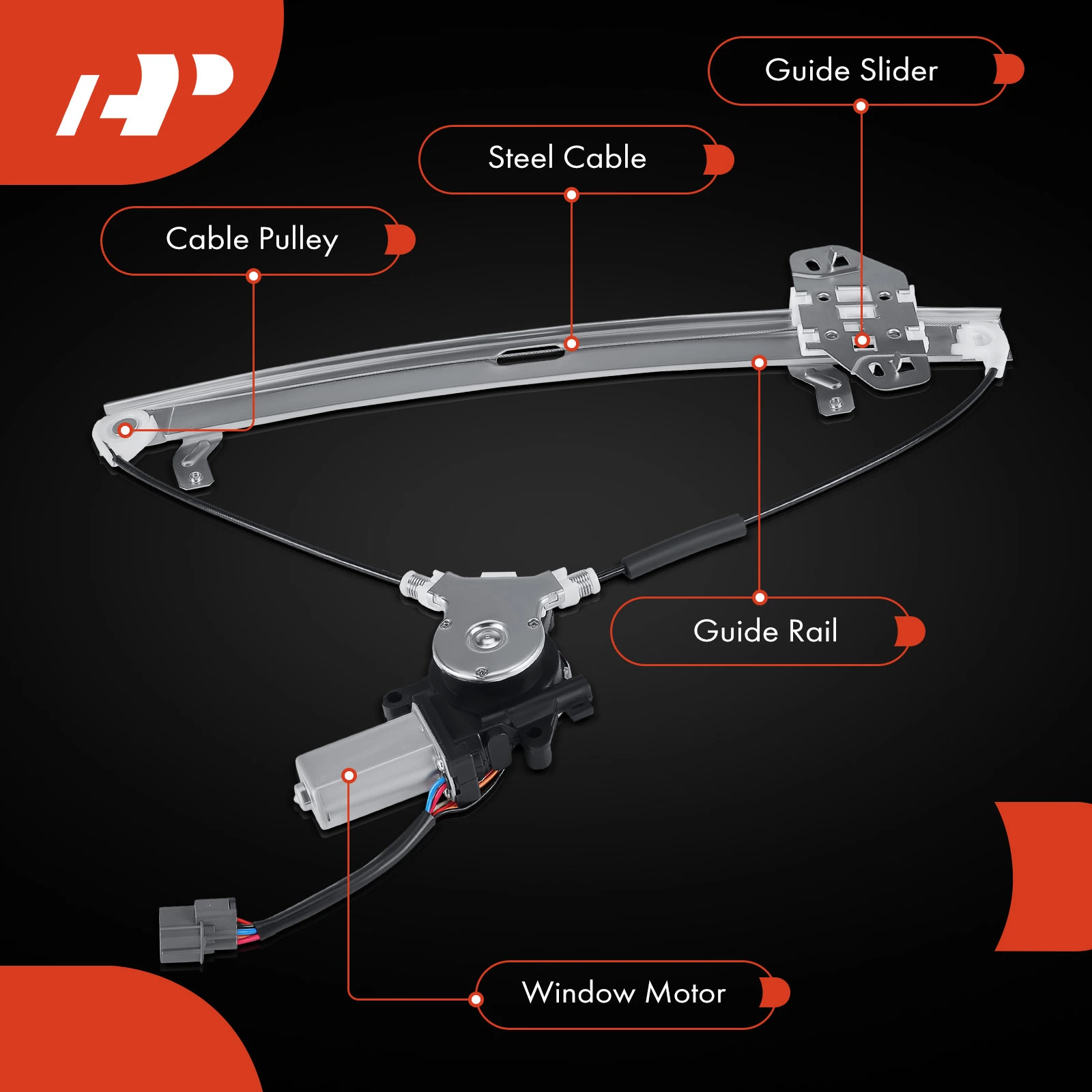 Power Window Regulator With Motor - Front Driver Side For 2003-2007 Honda Accord Sedan (4-Door), Left