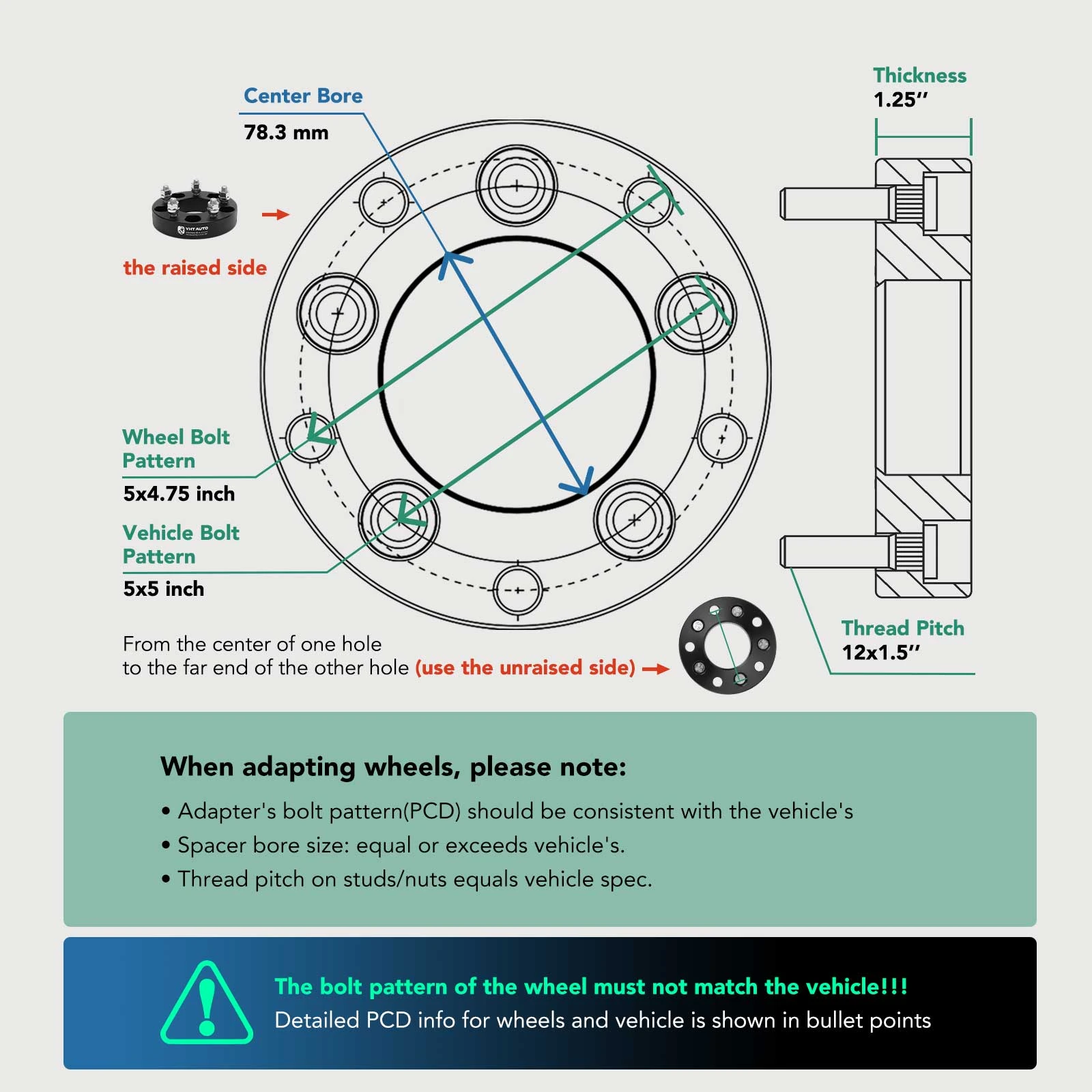 4 Pcs 5x5 to 5x4.75 inches Wheel Adapters 12x1.5 78.3mm 1.25 inches for Chevrolet Buick
