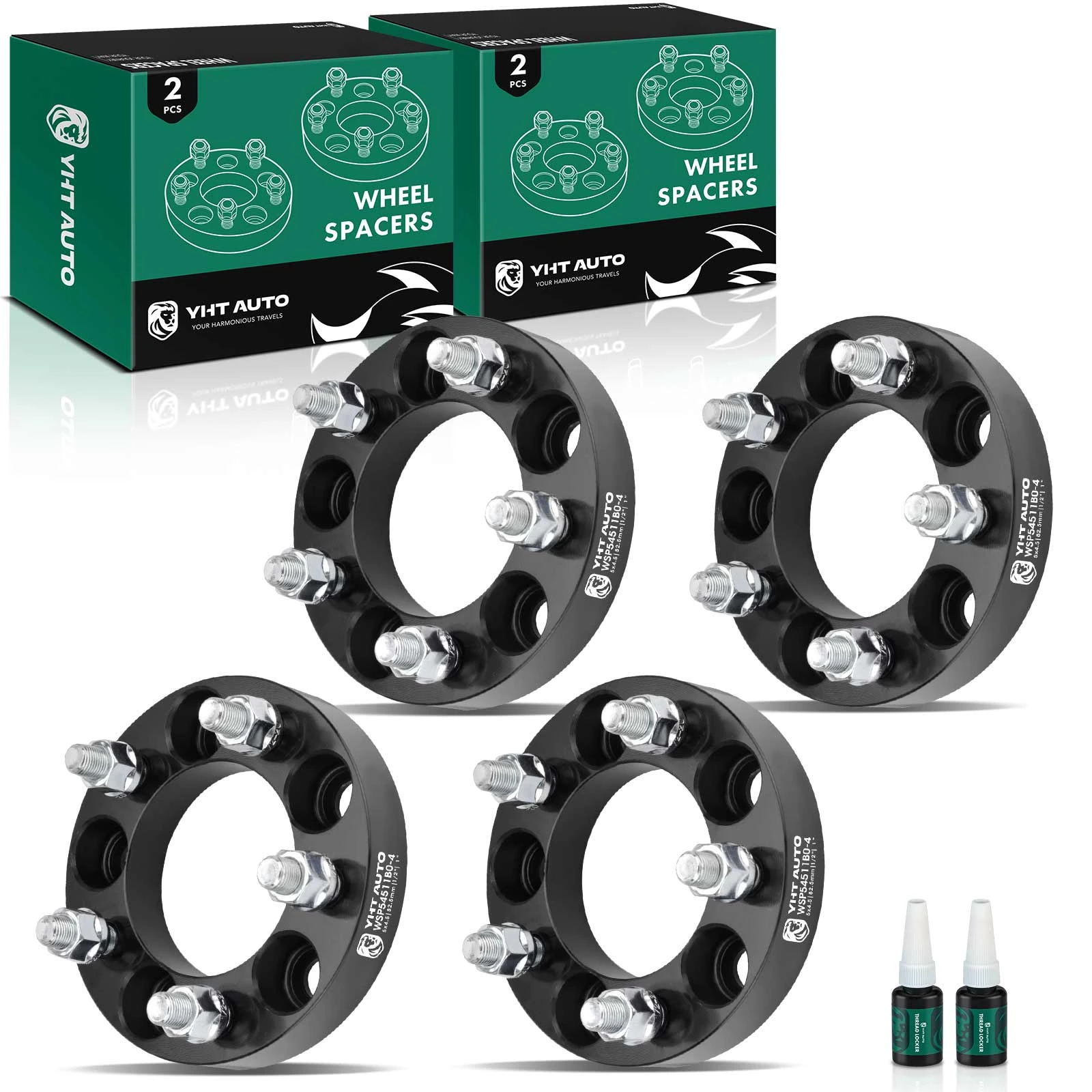 YHTAUTO 2" Wheel Adapters, 5x4.5 To 5x5, Hub Centric, 71.5mm Bore, Black (2-Pack) - Fits Ford, Jeep, Dodge