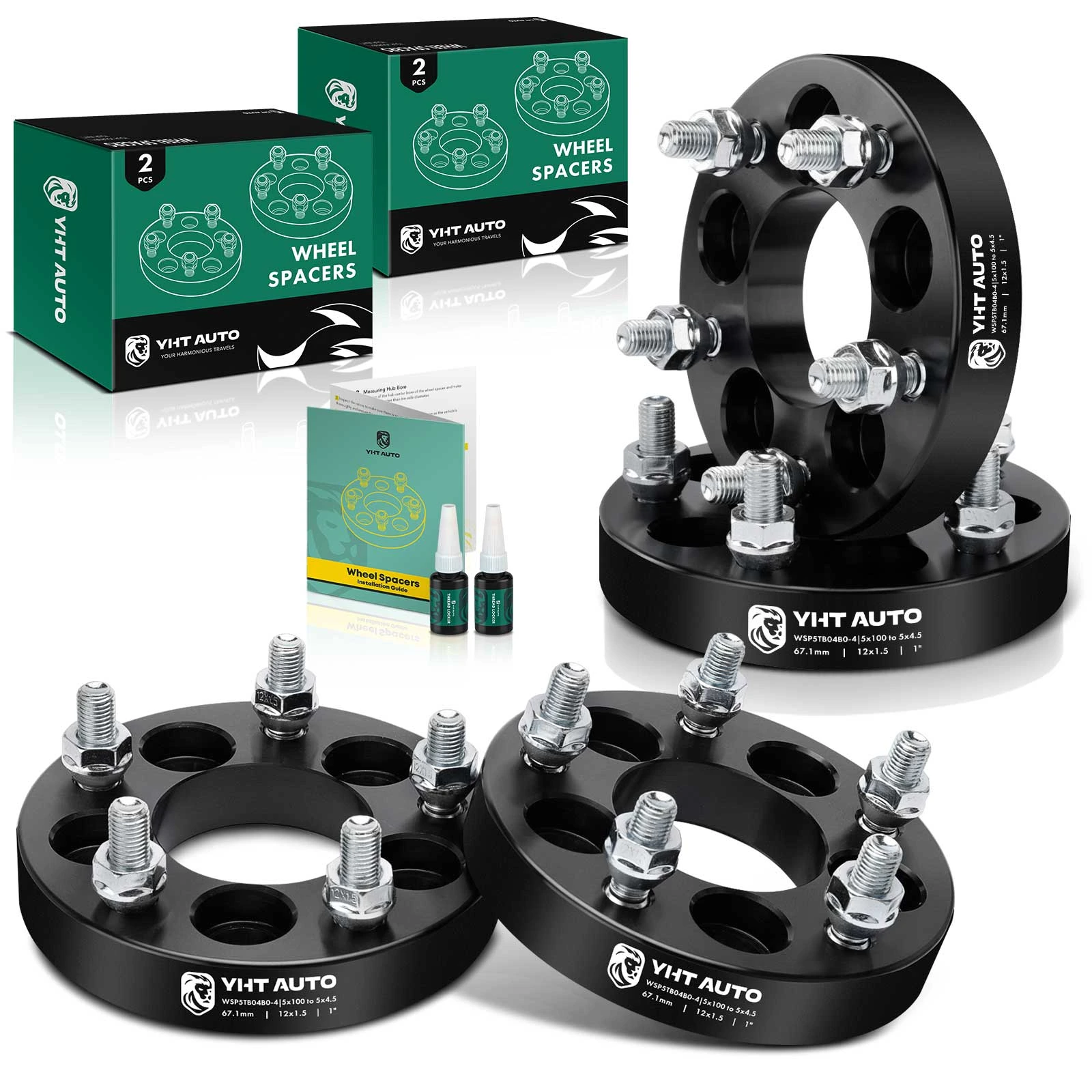 4 Pcs 1 inches Black 5x3.94 to 5x4.5 inches Wheel Adapters M12x1.5 67.1mm for 2005-2010 Scion tC