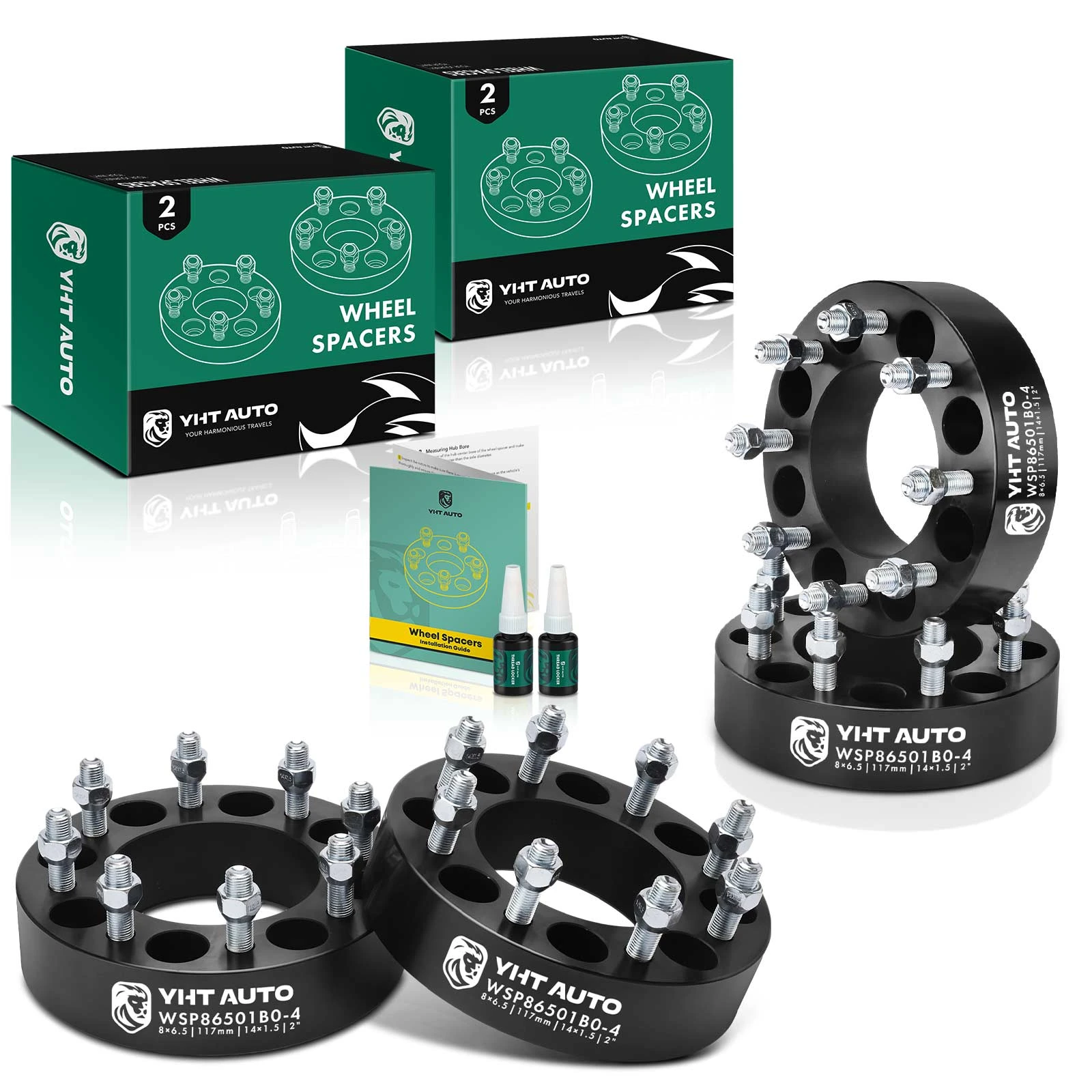 4 Pcs 2 inches Black 8x6.5 to 8x6.5 inches Wheel Spacers M14x1.5 117mm for 1994-2000 GMC C3500