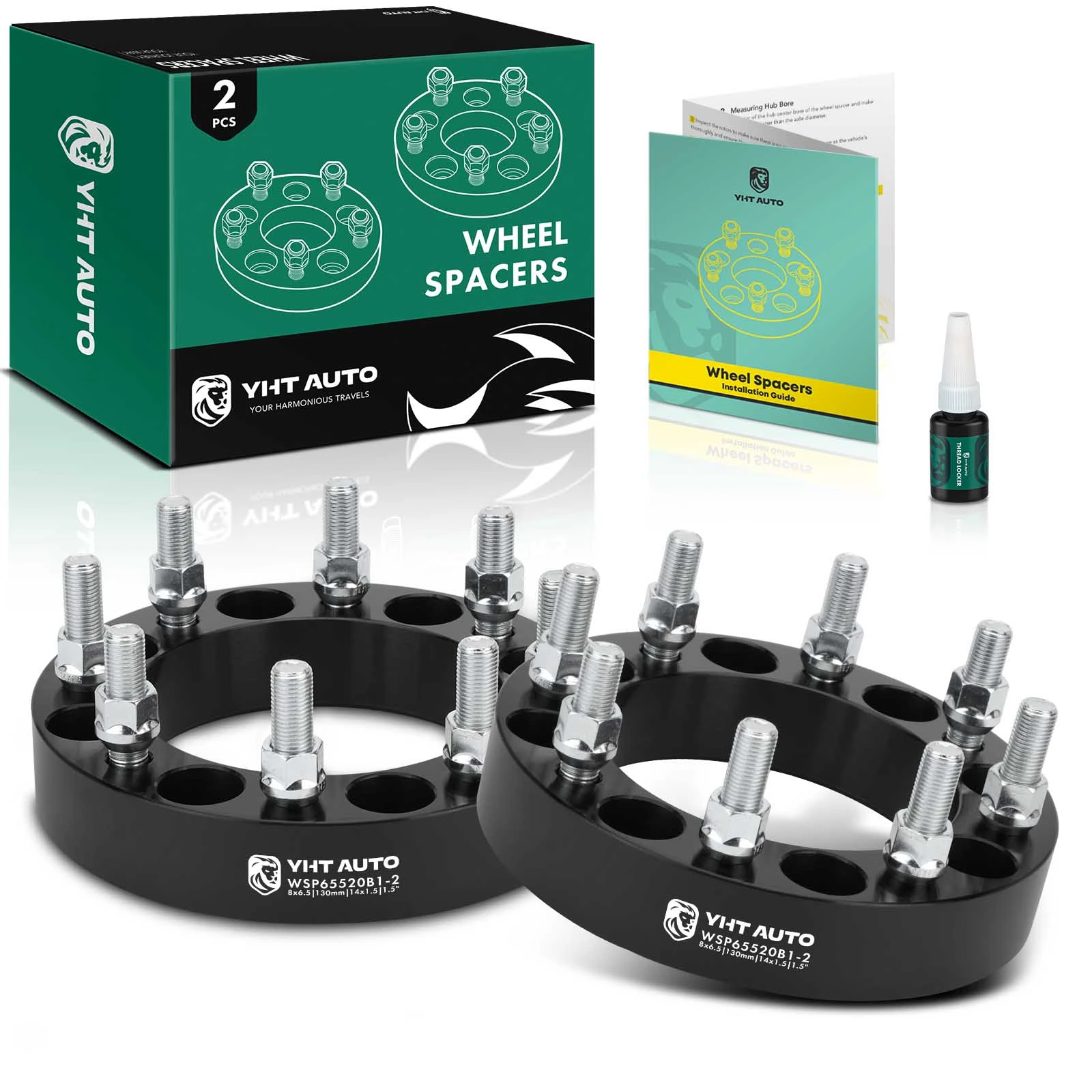 2 Pcs 1.5 inches Black 8x6.5 to 8x6.5 inches Wheel Spacers M14x1.5 130mm