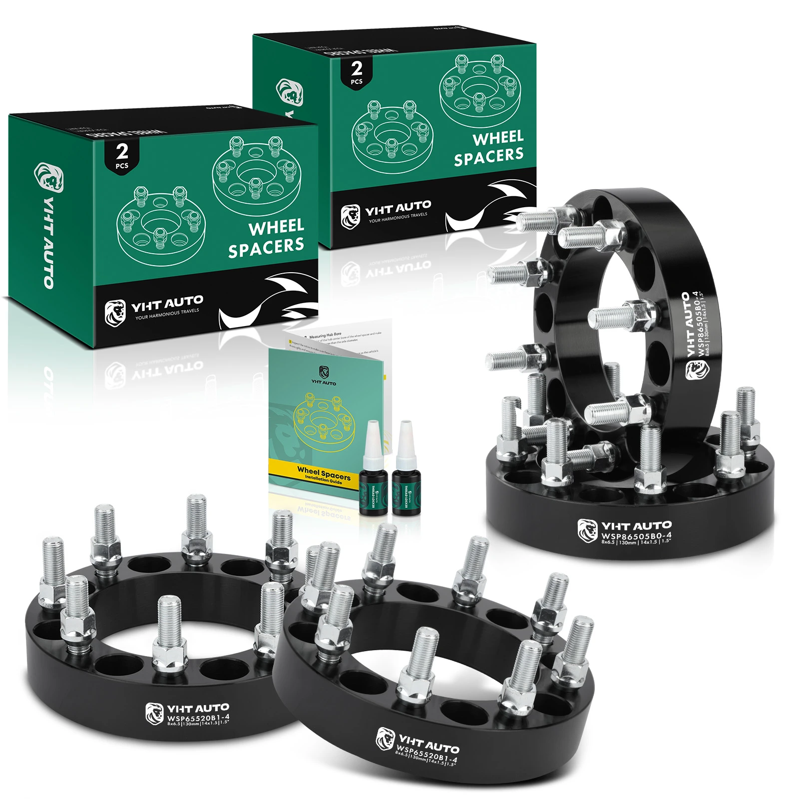 4 Pcs 1.5 inches Black 8x6.5 to 8x6.5 inches Wheel Spacers M14x1.5 130mm