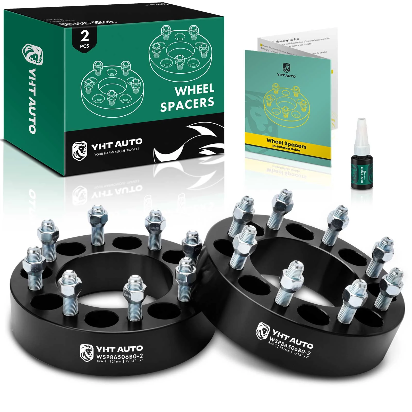 2 Pcs 2 inches Black 8x6.5 to 8x6.5 inches Wheel Spacers 0.5625 Inches 121mm