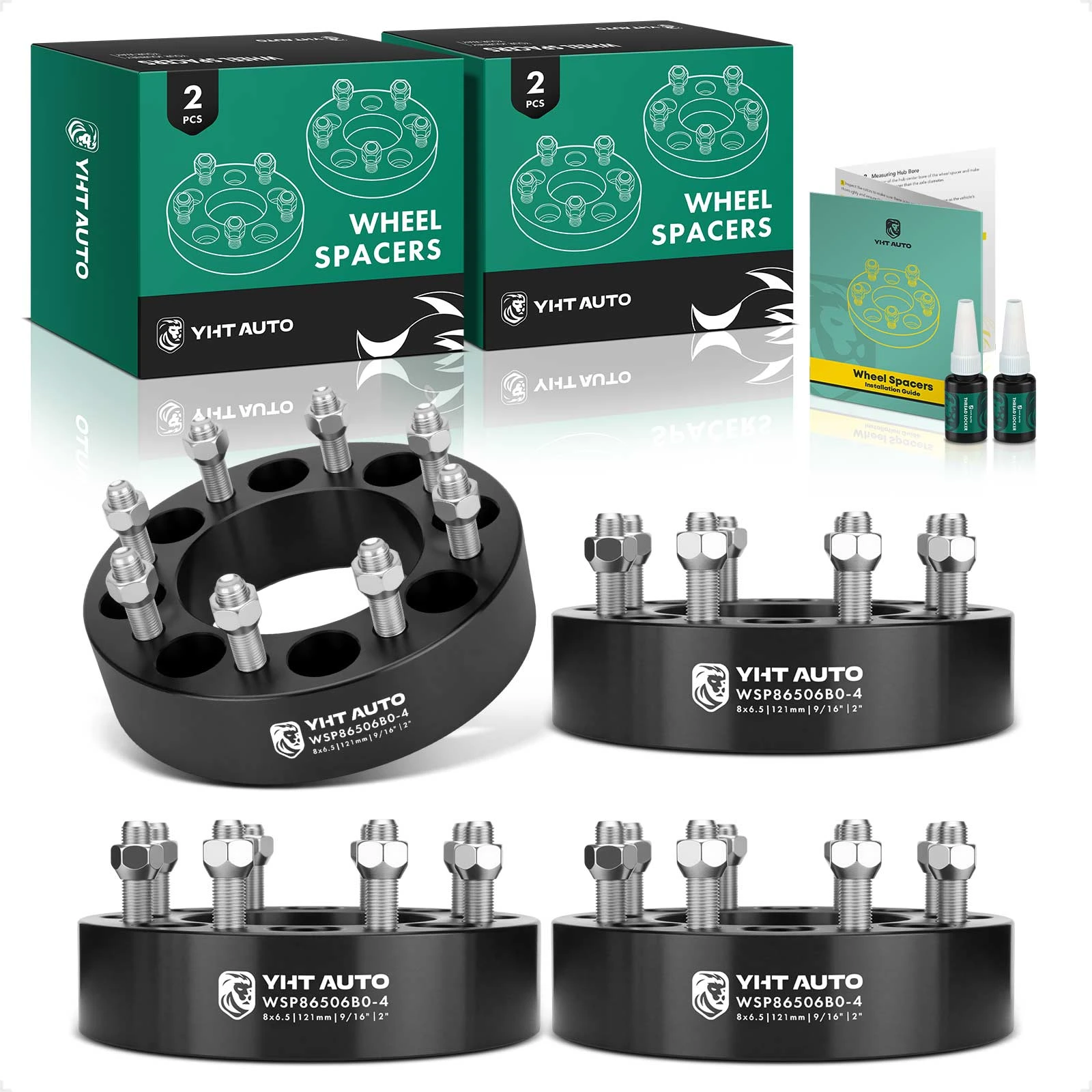 4 Pcs 2 inches Black 8x6.5 to 8x6.5 inches Wheel Spacers 0.5625 Inches 121mm