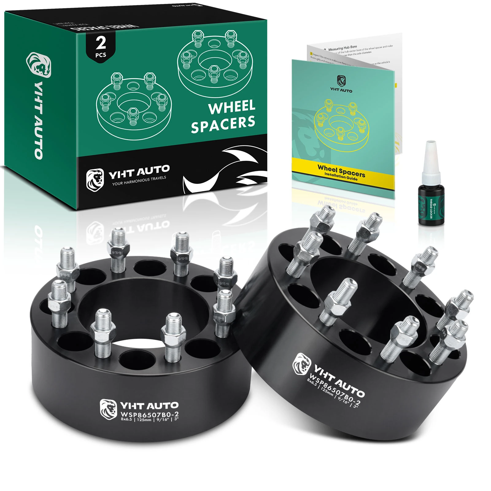 2 Pcs 3 inches Black 8x6.5 to 8x6.5 inches Wheel Spacers 0.5625 inch 125mm