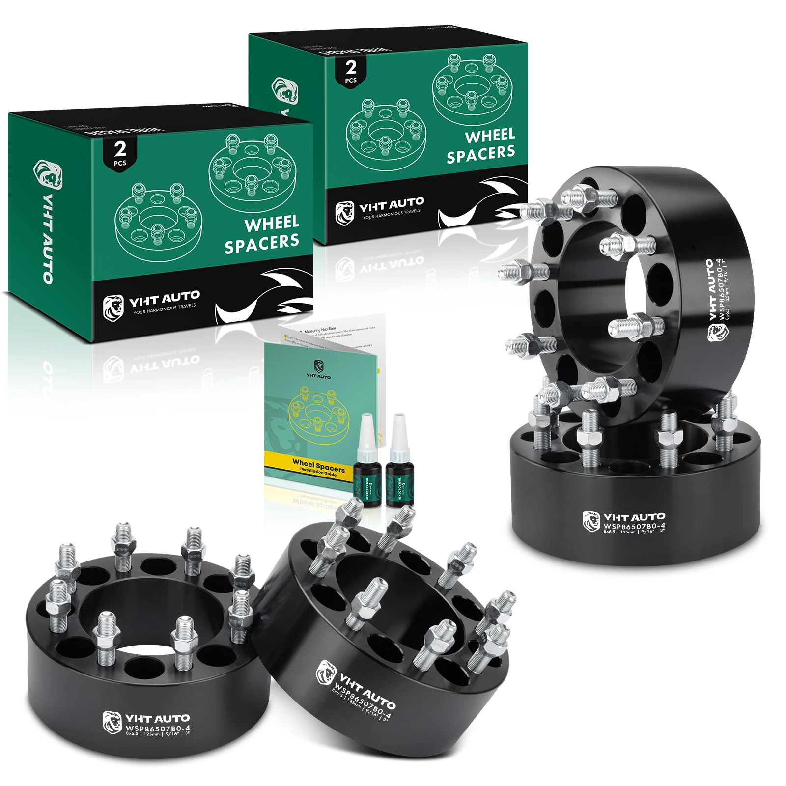 4 Pcs 3 inches Black 8x6.5 to 8x6.5 inches Wheel Spacers 0.5625 inch 125mm