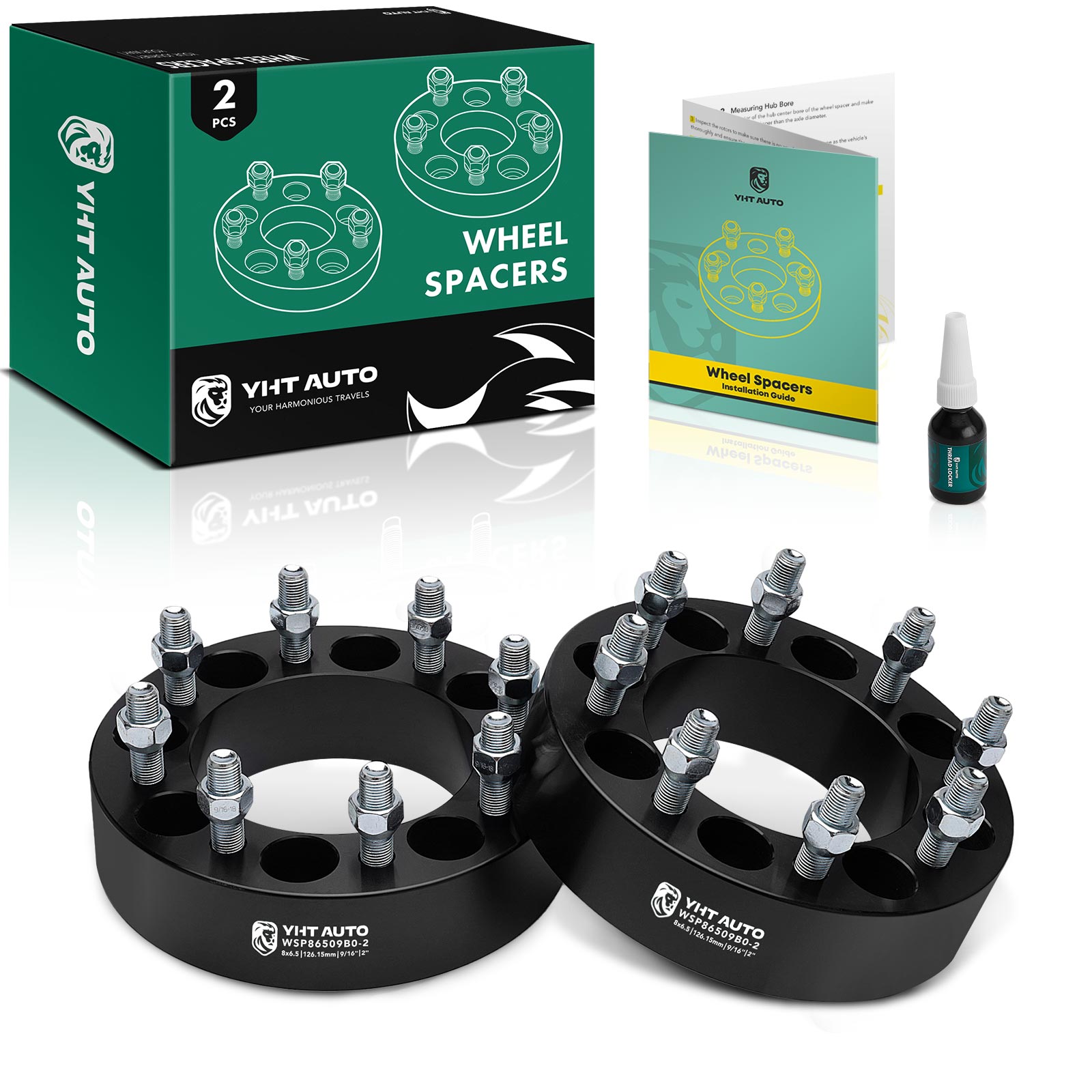 2 Pcs 2 inches Black 8x6.5 to 8x6.5 inches Wheel Spacers 0.5625 inch 126.15mm