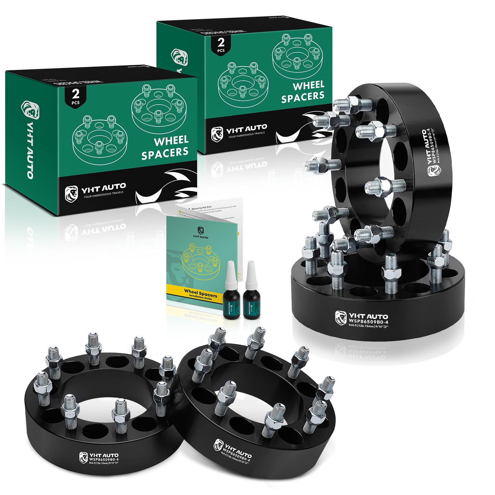 4 Pcs 2 inches Black 8x6.5 to 8x6.5 inches Wheel Spacers 0.5625 inch 126.15mm