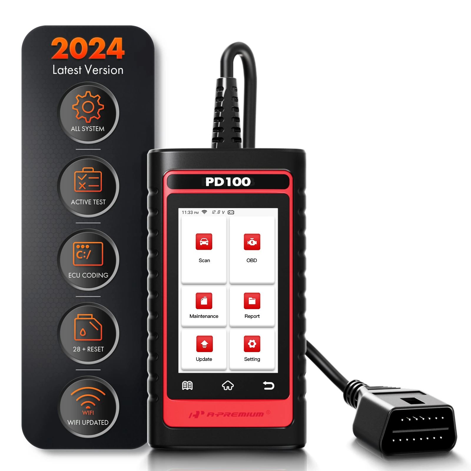 A-Premium 2024 PD100B Elite Pro OBD2 Scanner, Full Systems Diagnostic Tool
