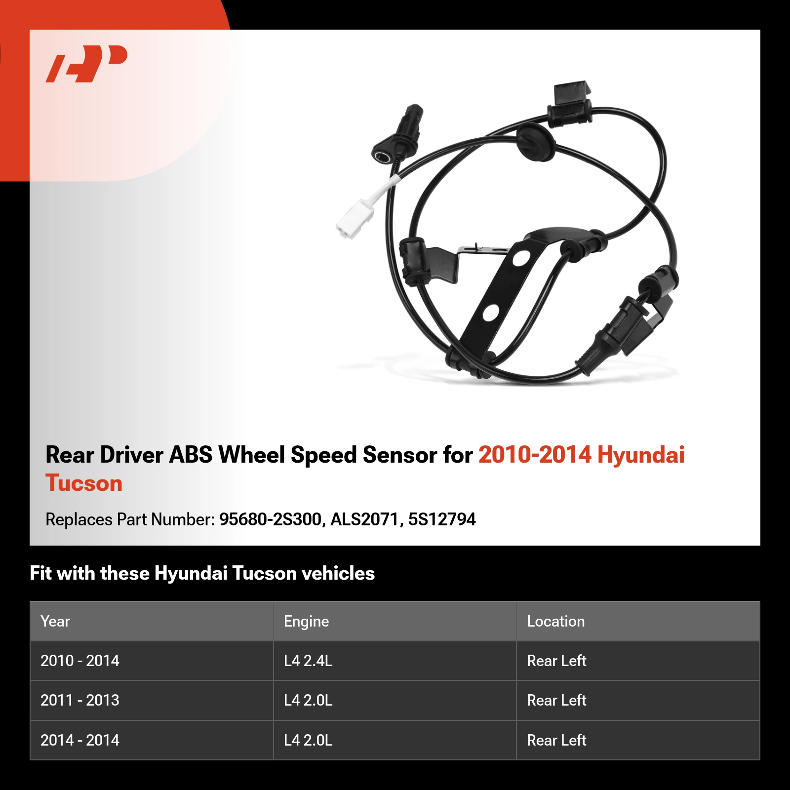 Rear Driver ABS Wheel Speed Sensor for 2010-2014 Hyundai Tucson