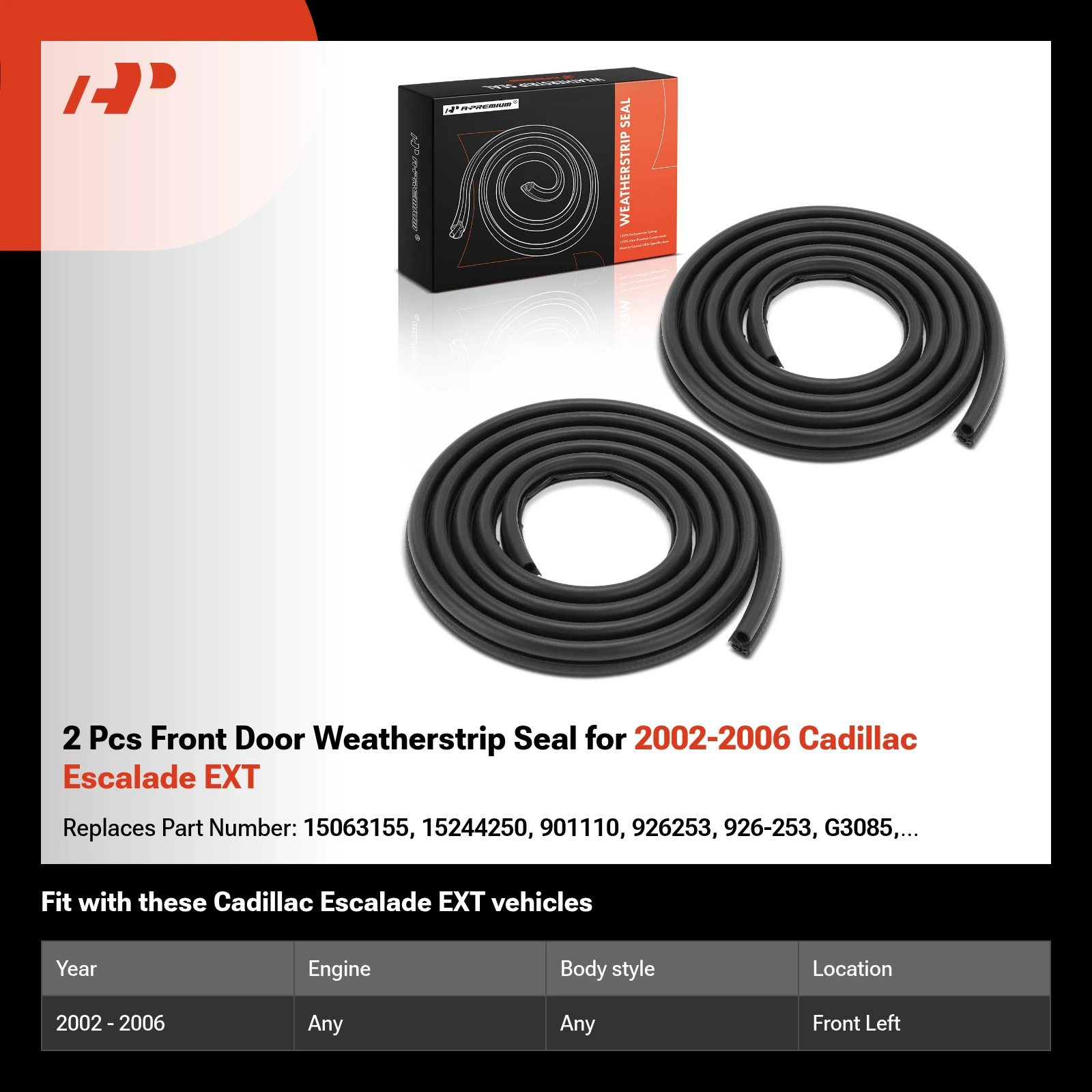 2 Pcs Front Door Weatherstrip Seal for 2002-2006 Cadillac Escalade EXT