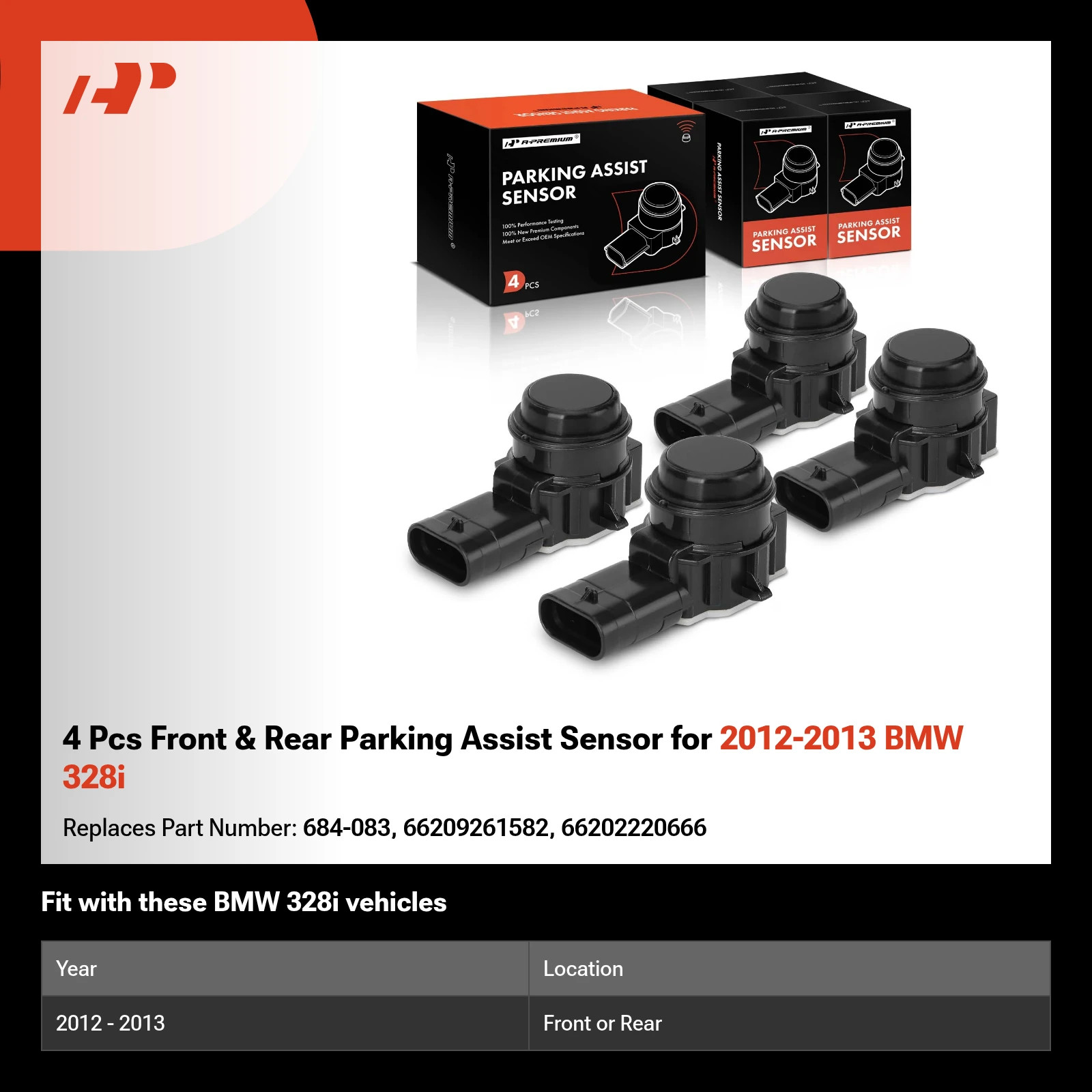 4 Pcs Front & Rear Parking Assist Sensor for 2012-2013 BMW 328i