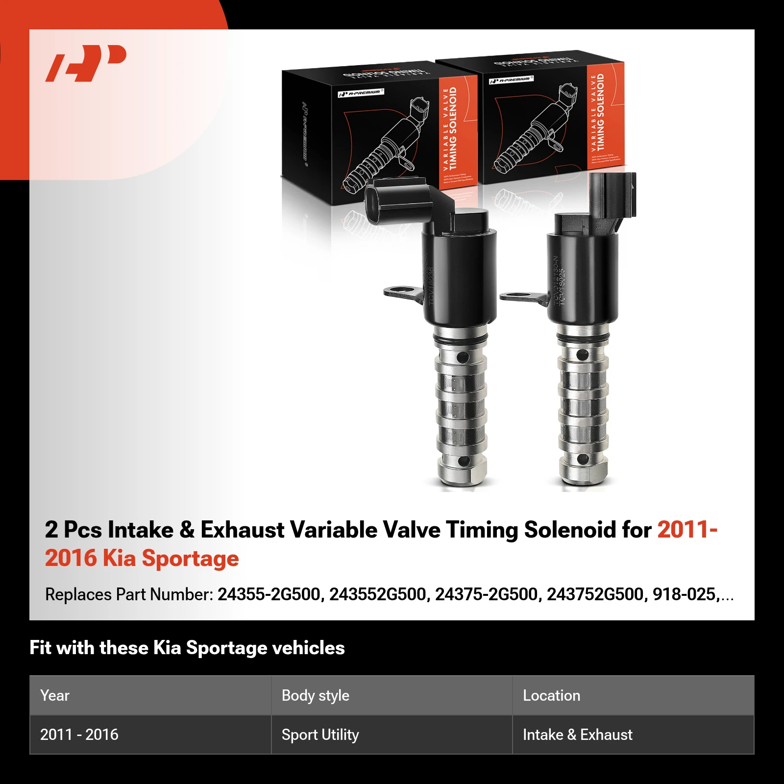 2 Pcs Intake & Exhaust Variable Valve Timing Solenoid for 2011-2016 Kia Sportage