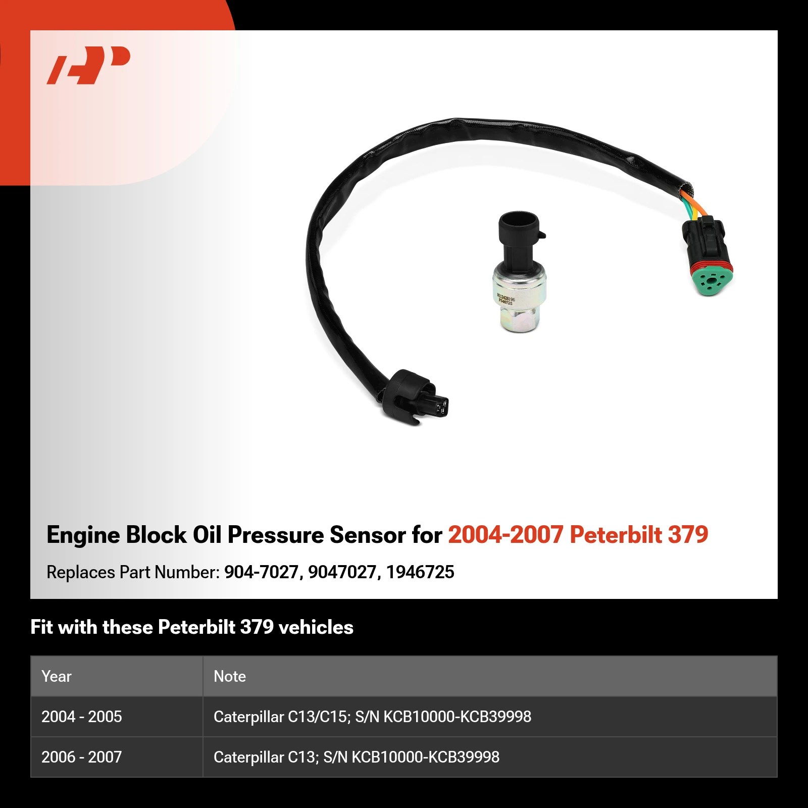 Engine Block Oil Pressure Sensor for 2004-2007 Peterbilt 379