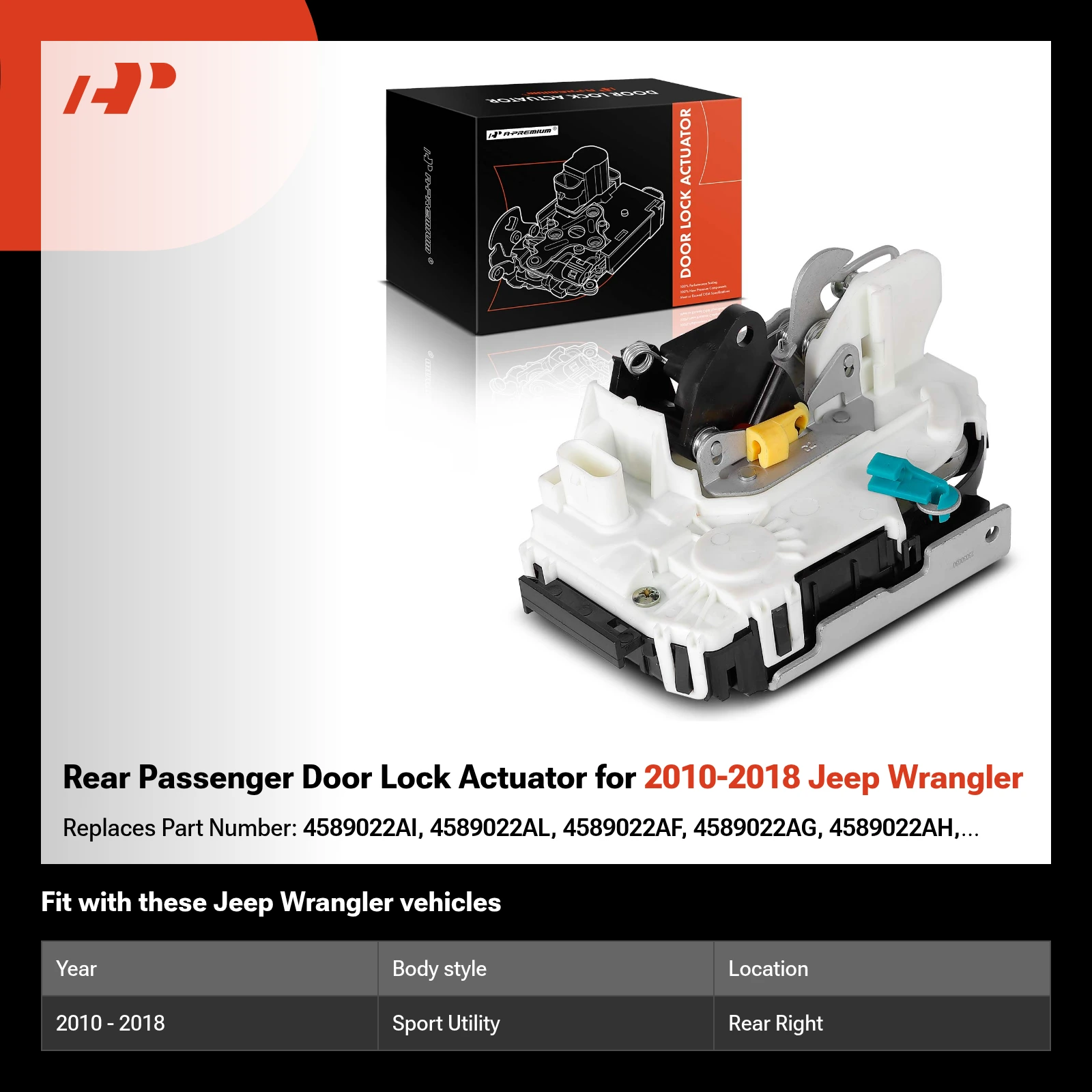 Rear Passenger Door Lock Actuator for 2010-2018 Jeep Wrangler