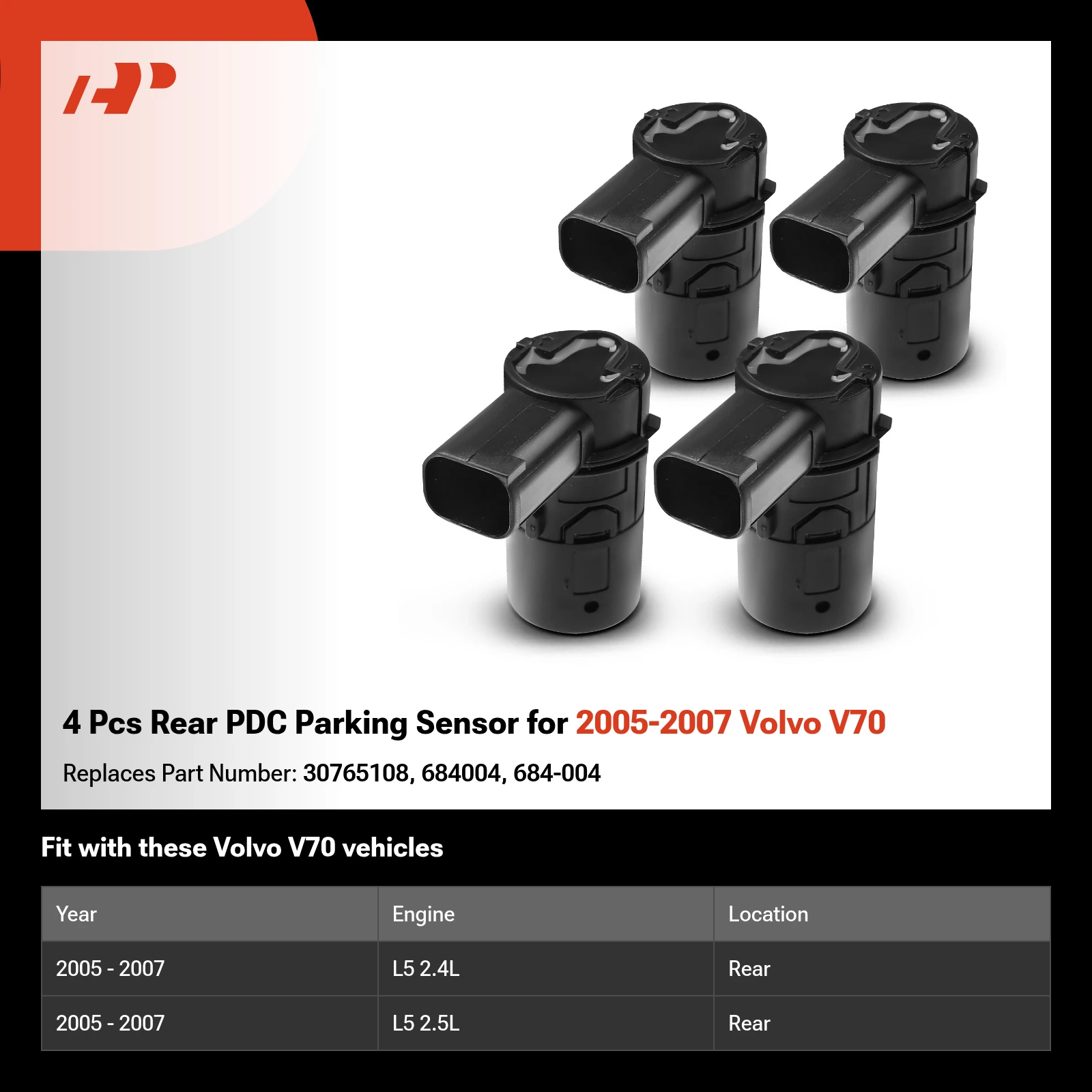 4 Pcs Rear PDC Parking Sensor for 2005-2007 Volvo V70