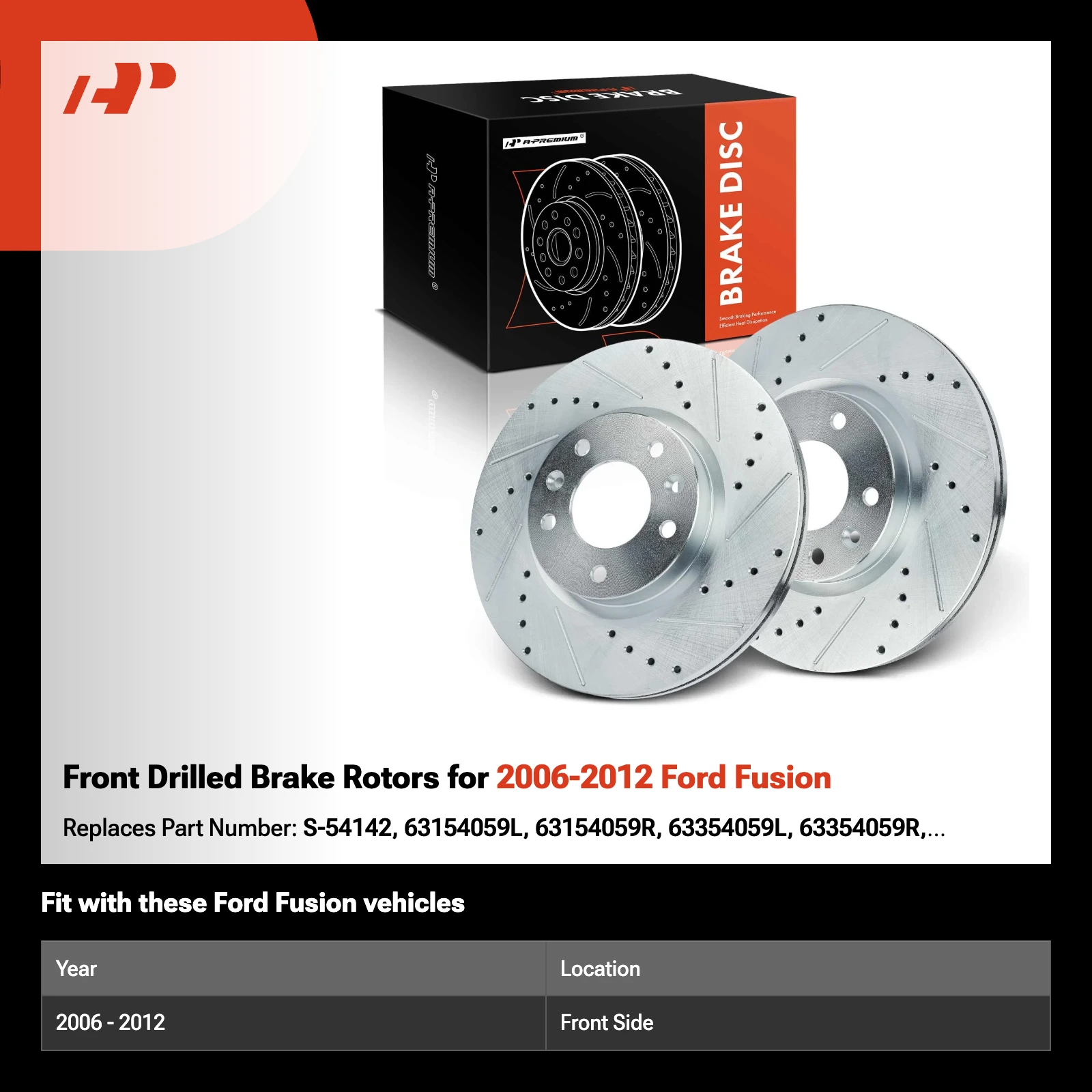 Front Drilled Brake Rotors for 2006-2012 Ford Fusion