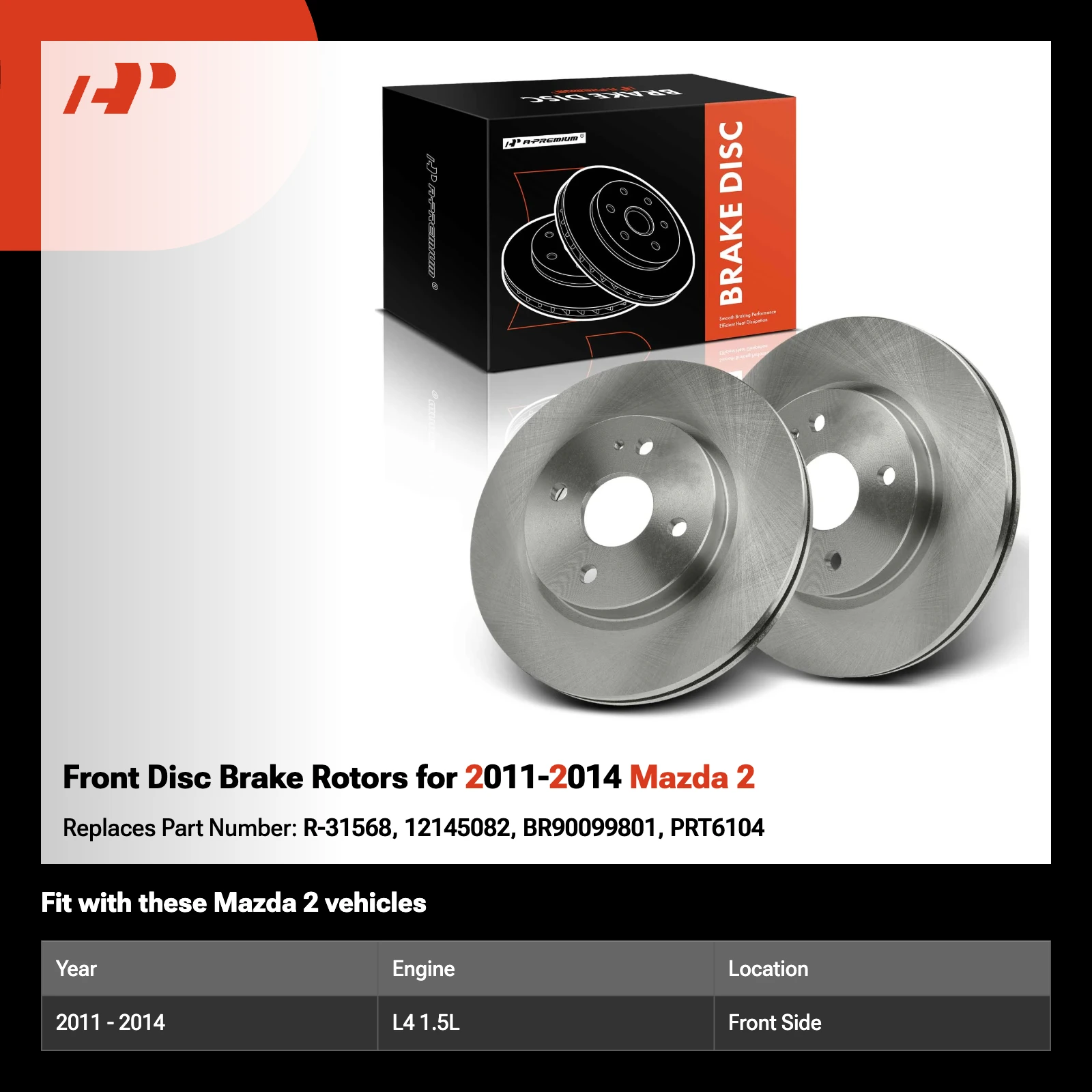 Front Disc Brake Rotors for 2011-2014 Mazda 2