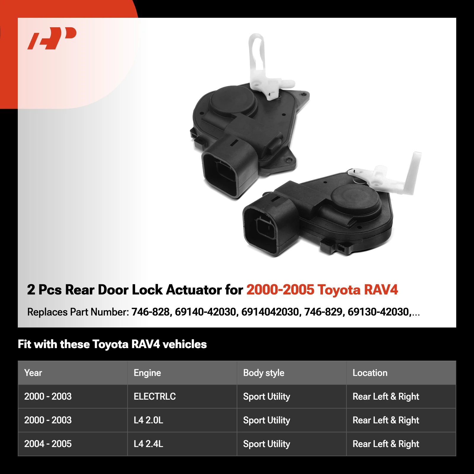 2 Pcs Rear Door Lock Actuator for 2000-2005 Toyota RAV4
