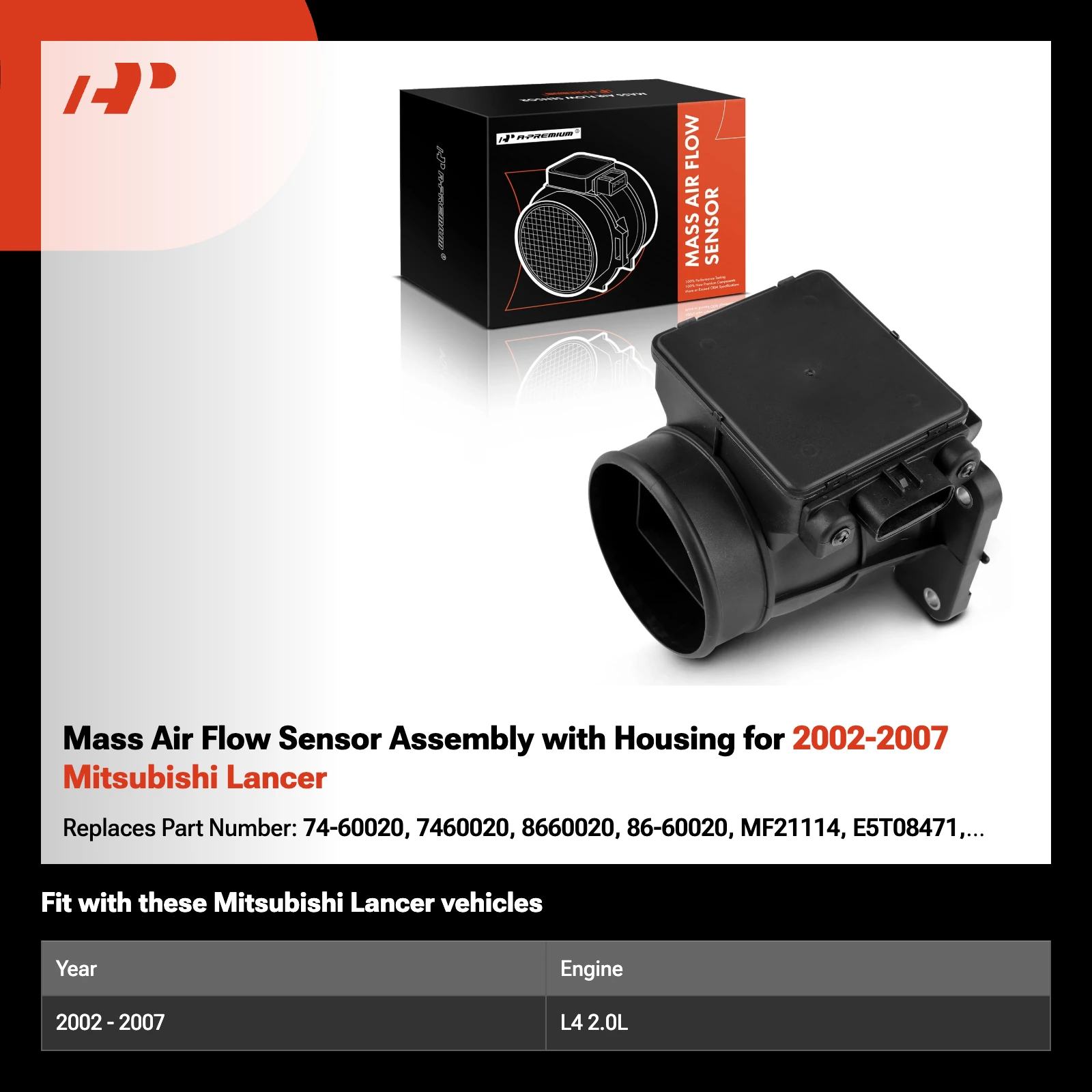 Mass Air Flow Sensor Assembly with Housing for 2002-2007 Mitsubishi Lancer