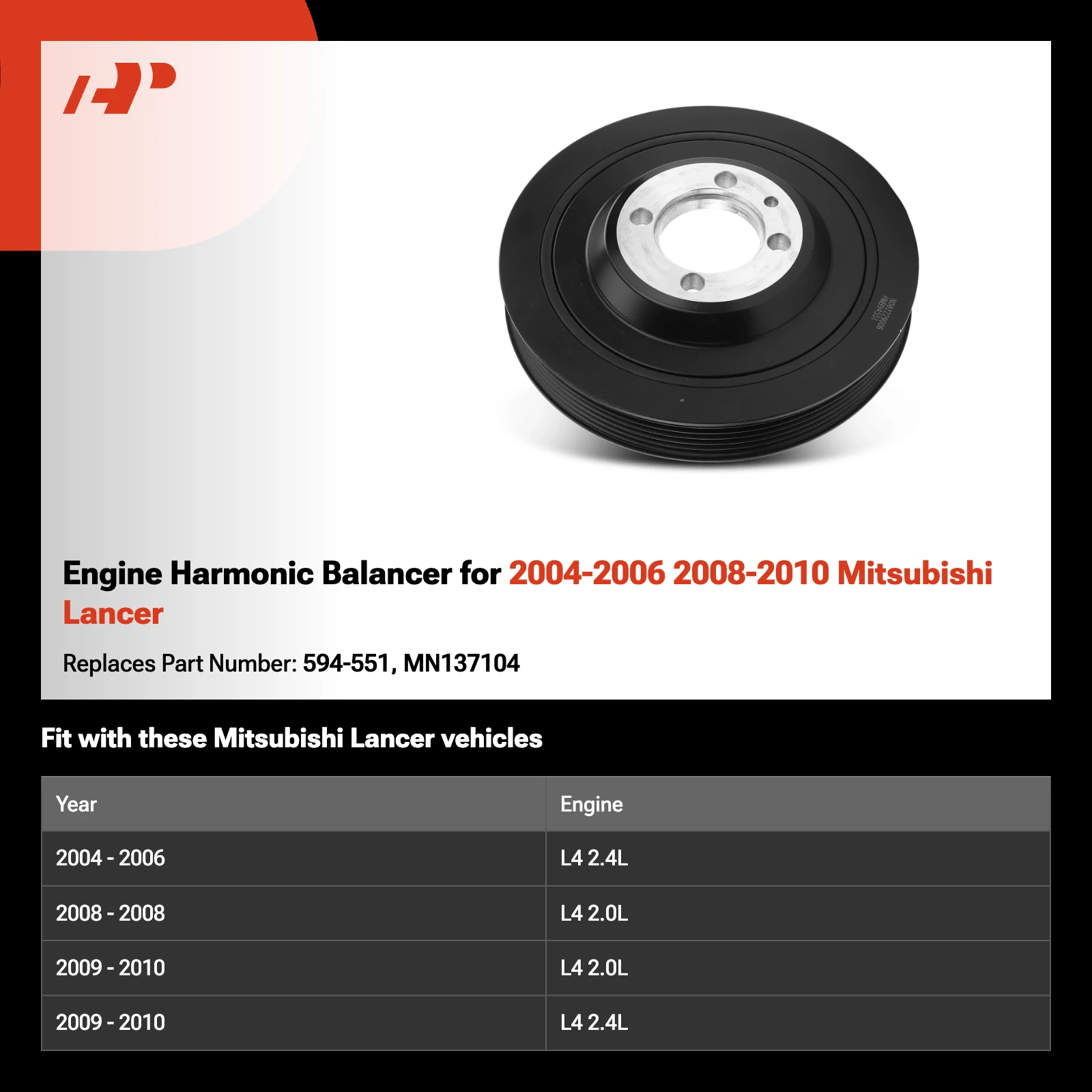 Engine Harmonic Balancer for 2004-2006 2008-2010 Mitsubishi Lancer