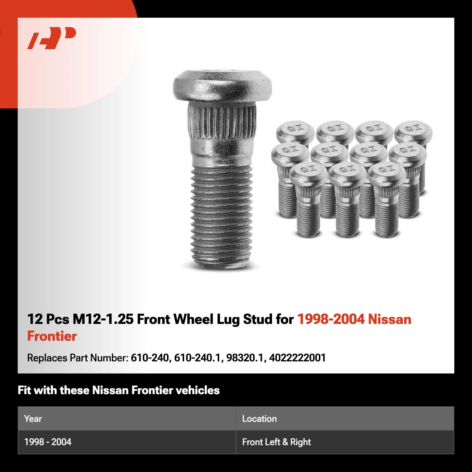 12 Pcs M12-1.25 Front Wheel Lug Stud for 1998-2004 Nissan Frontier
