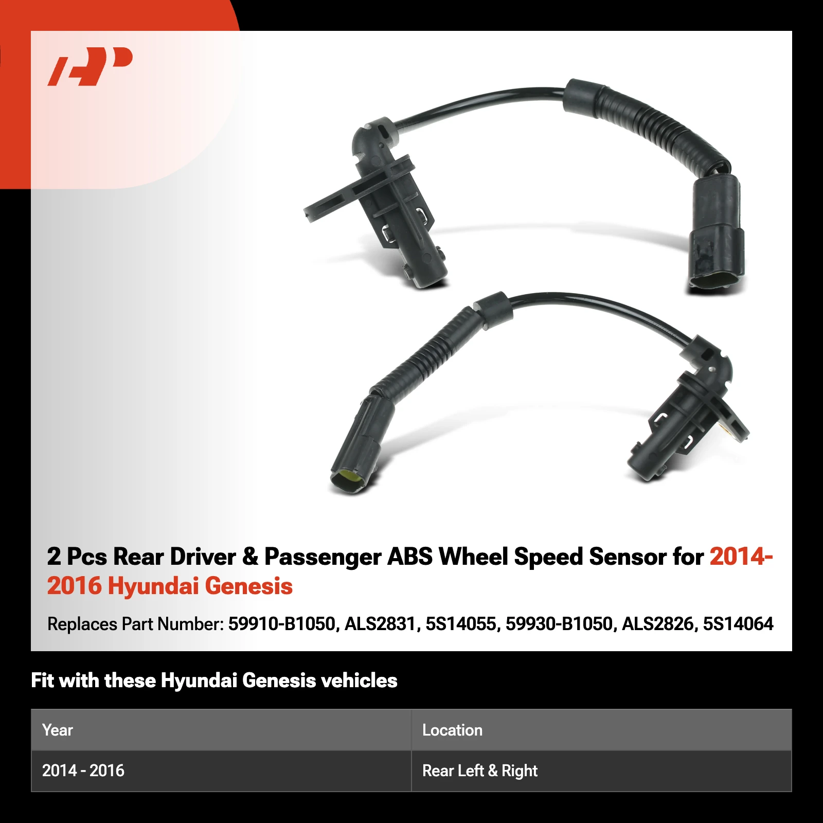 2 Pcs Rear Driver & Passenger ABS Wheel Speed Sensor for 2014-2016 Hyundai Genesis