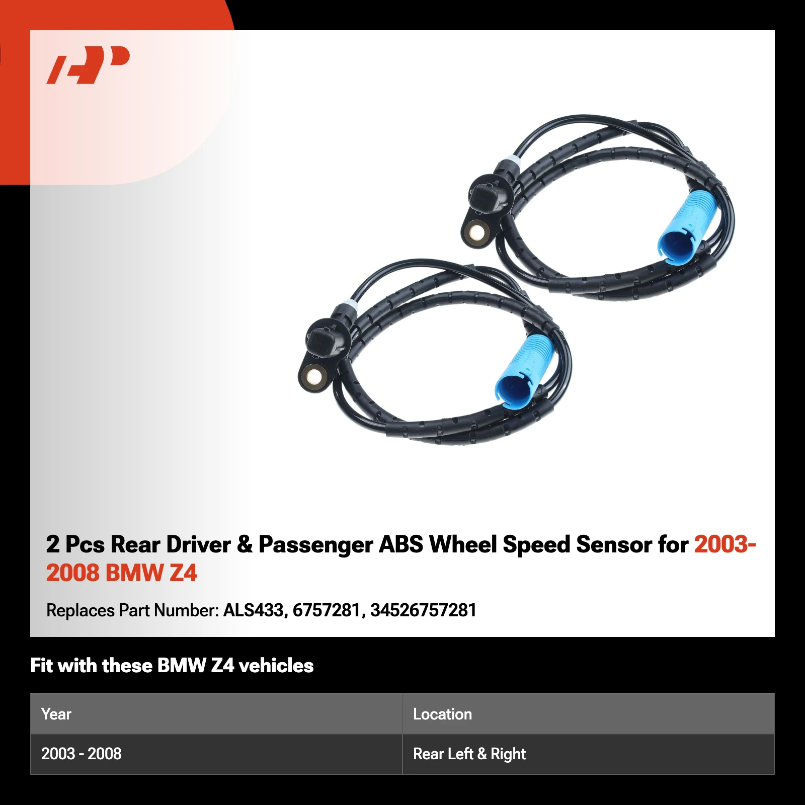 2 Pcs Rear Driver & Passenger ABS Wheel Speed Sensor for 2003-2008 BMW Z4