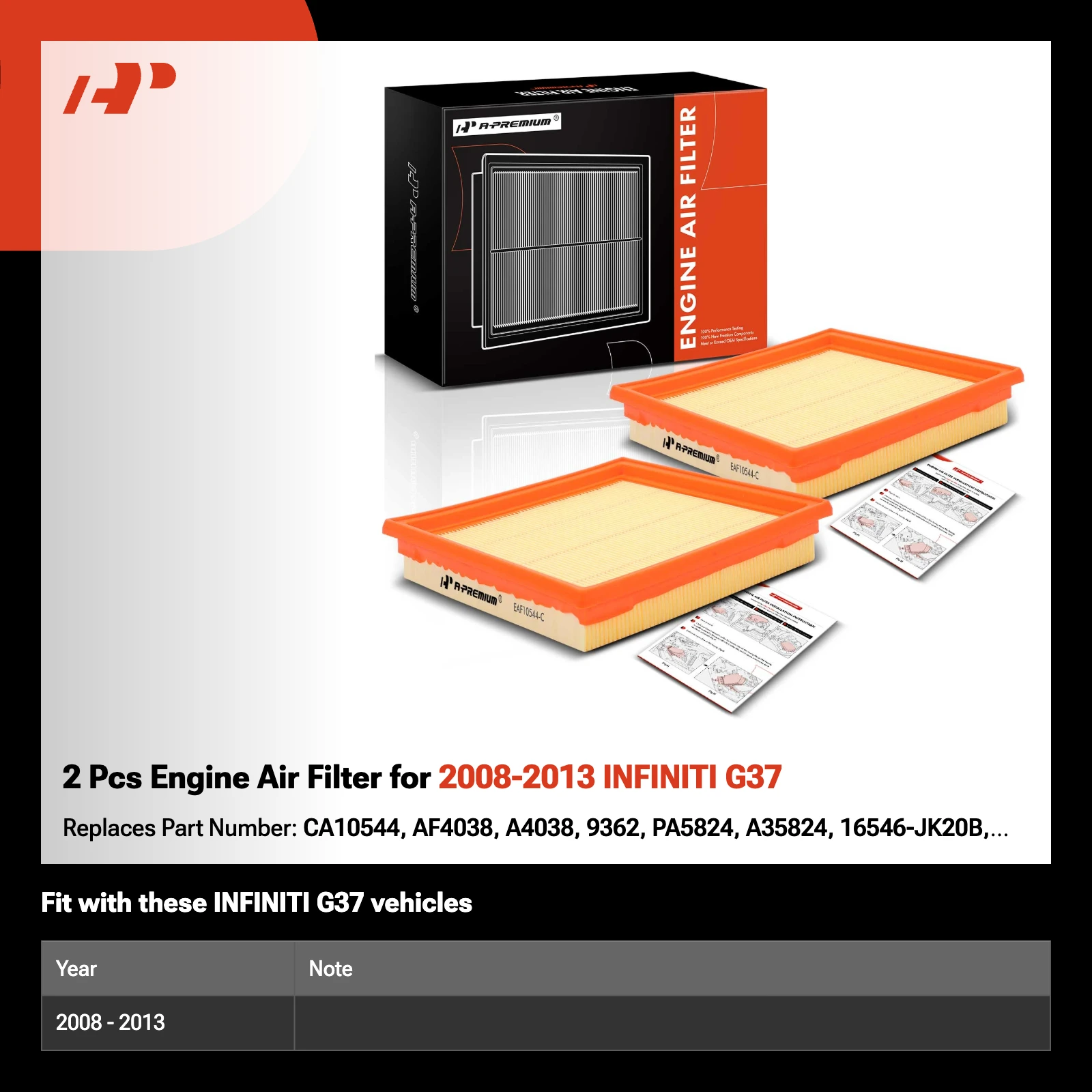 2 Pcs Engine Air Filter for 2008-2013 INFINITI G37