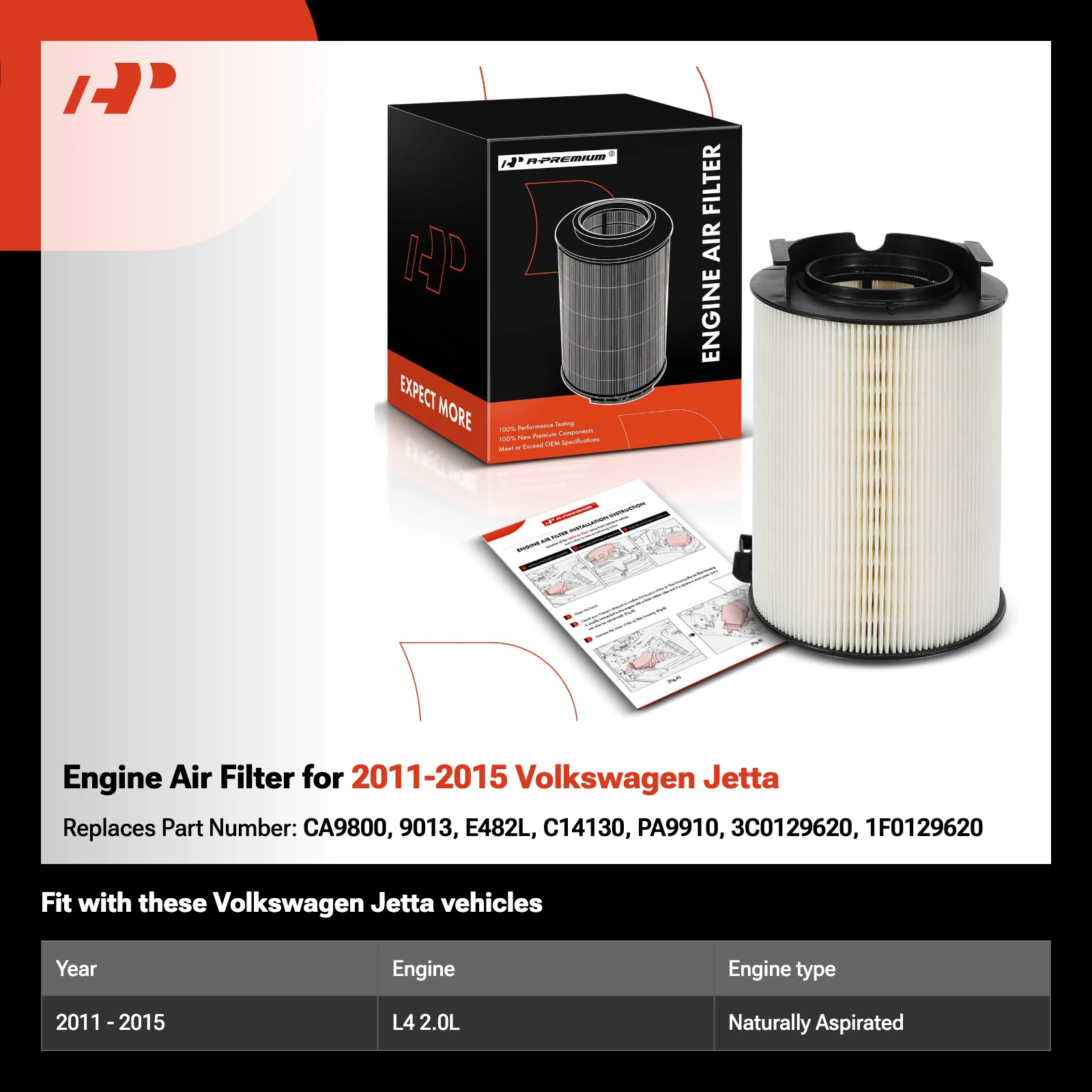 Engine Air Filter for 2011-2015 Volkswagen Jetta