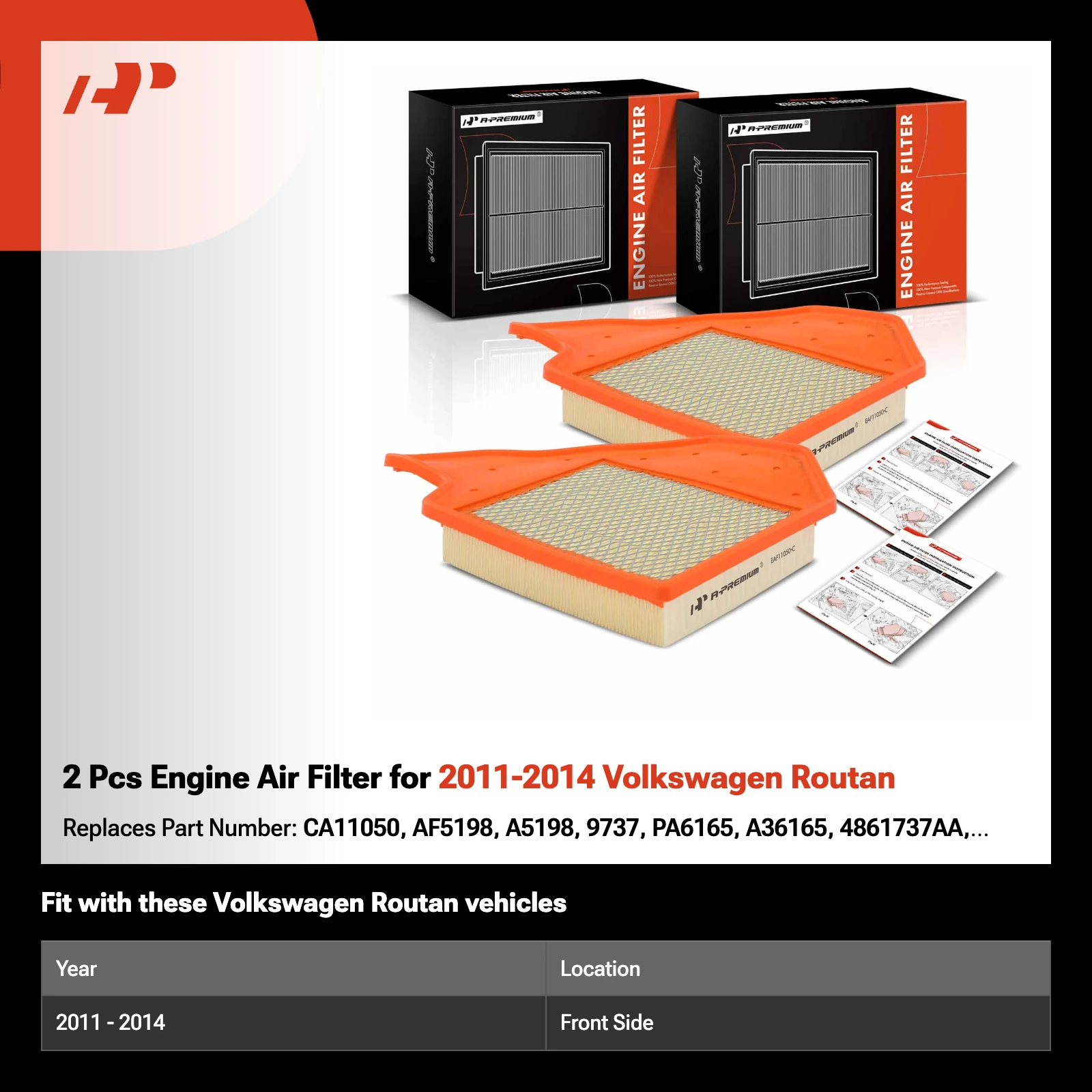 2 Pcs Engine Air Filter for 2011-2014 Volkswagen Routan