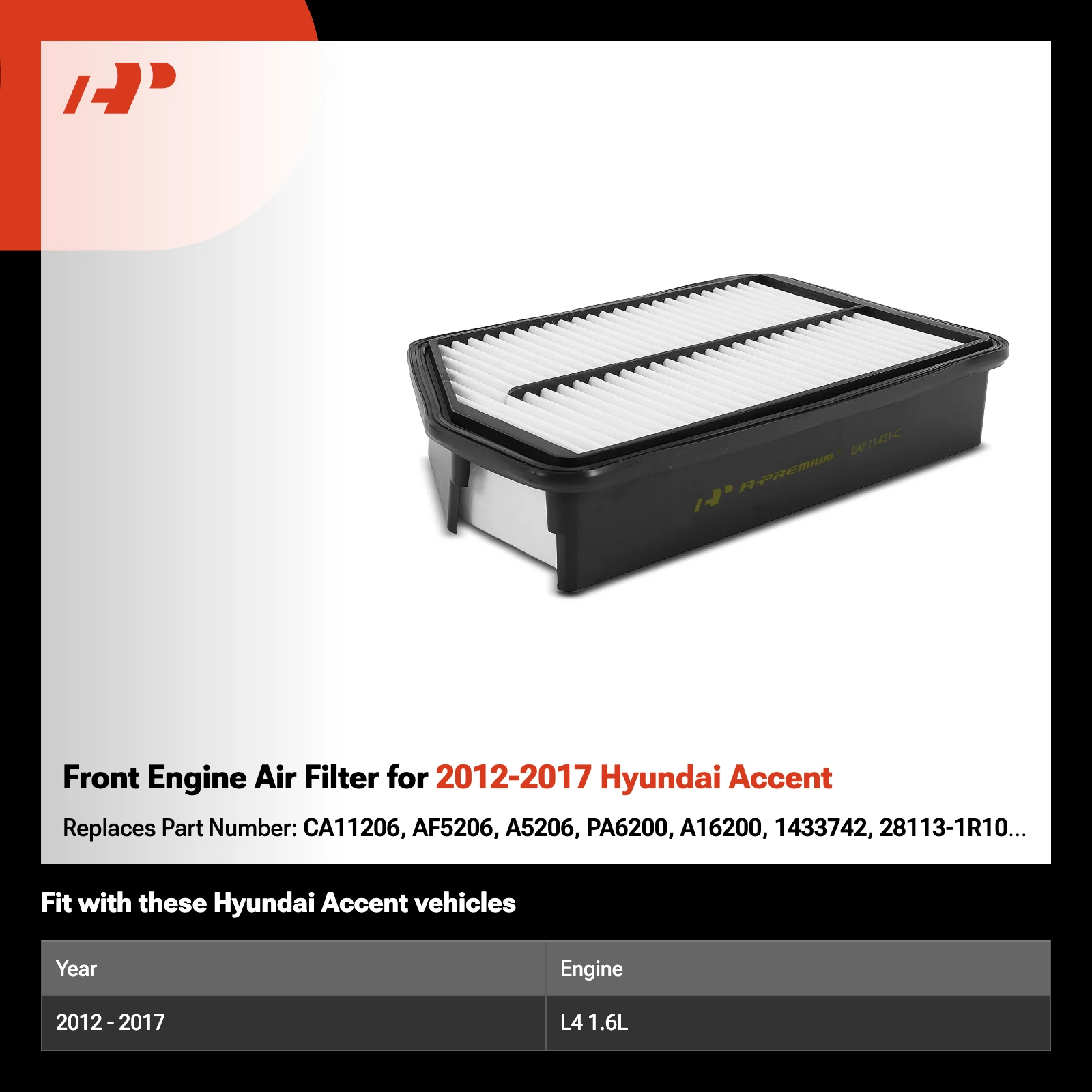 Front Engine Air Filter for 2012-2017 Hyundai Accent