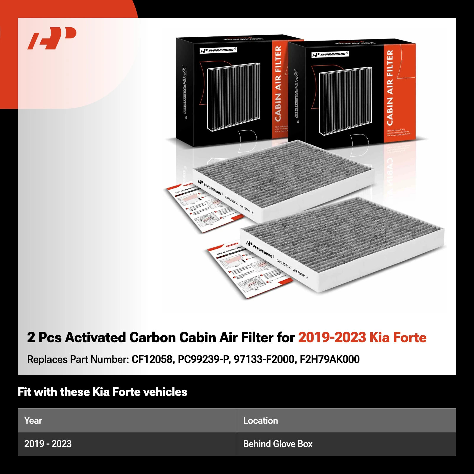 2 Pcs Activated Carbon Cabin Air Filter for 2019-2023 Kia Forte